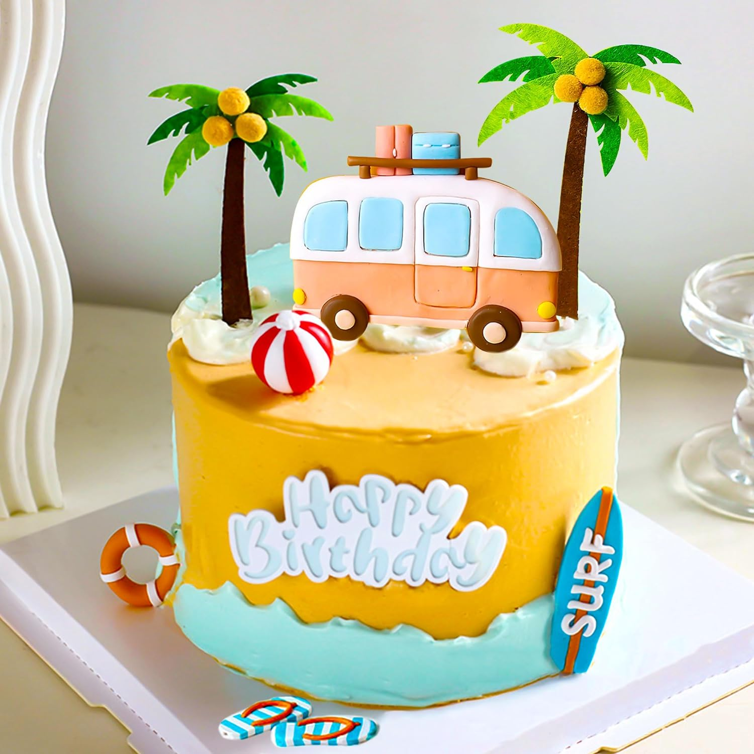 Jevenis 8 PCS the Big One Surf Birthday Cake Decoration Surfing Birthday Decoration Beach Surf Wave Cake Topper Surf up Sign Surf Birthday Party Supplies image number 4