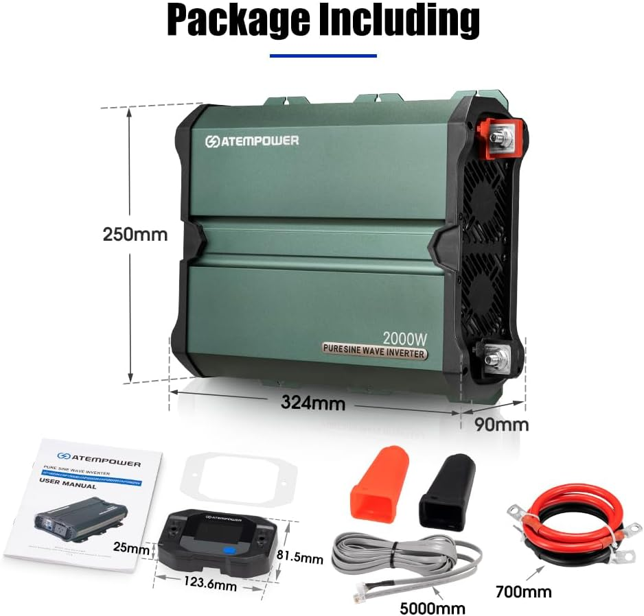 Atem Power 2000W/4000W Pure Sine Wave Inverter 12V to 240V, Unwavering Power with LCD Display & Multi-Protection, Built-In 2 AC Outlets, USB Port & Silent Smart Cooling System for Off-Grid image number 3