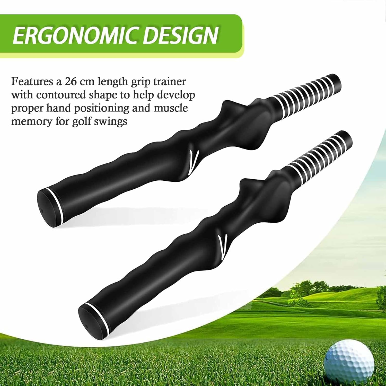 2-Pack Golf Training Grip Aid, 26 Cm Right-Handed Golf Club Grip Trainer, Black image number 3