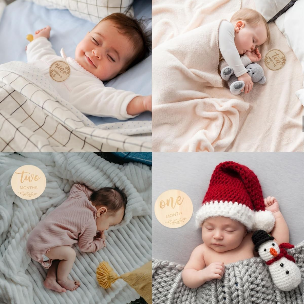 1 Set Kids Monthly Milestone Cards,Ywbfove 12 Pieces Double Sided Milestone Journey Cards for Photo Props Gifts,Wooden Photo Props and Growth Milestone image number 1