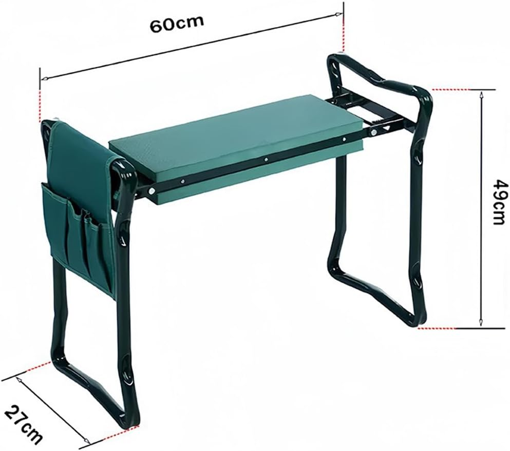 Garden Kneeler Seat, Upgraded Portable Foldable Kneeler Tool for Kneeling Sitting Heavy-Duty Garden Bench W/Large 2 Pouch, Outdoor Sturdy Steel Frame Gardening Supplies Pad for Courtyard Farm
