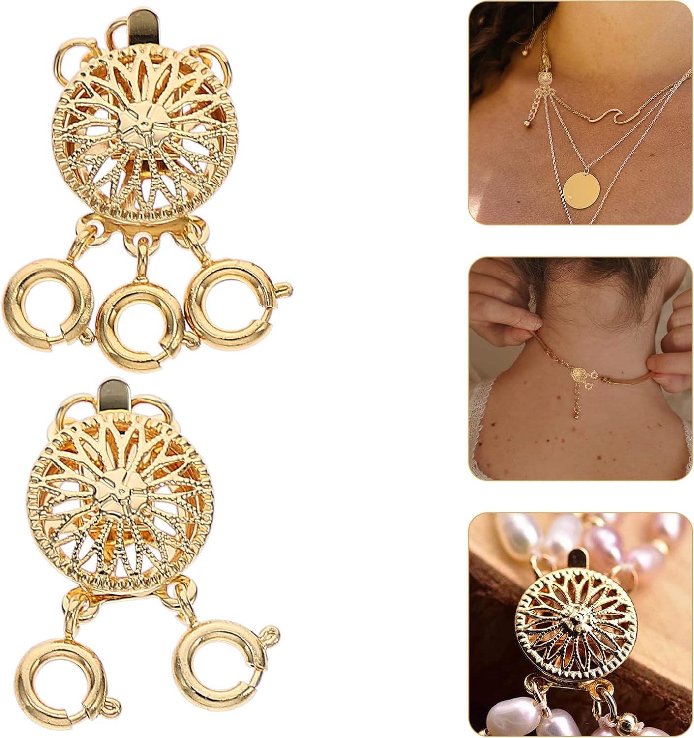 Sewroro 2Pcs Necklace Layering Clasp Slide Lock Jewelry Connectors Multi Strands Clasps for Layered Bracelet Jewelry Crafts image number 3