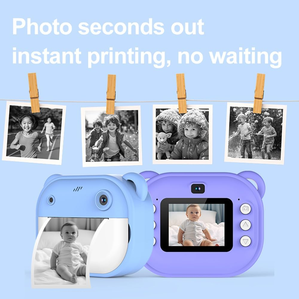Namolit Kids Instant Print Camera 1080P Digital Camera with Dual Lens, 2 Inch Screen, Built-In Battery, Picture Frames, Thermal Printing Paper, Blue - Green image number 6