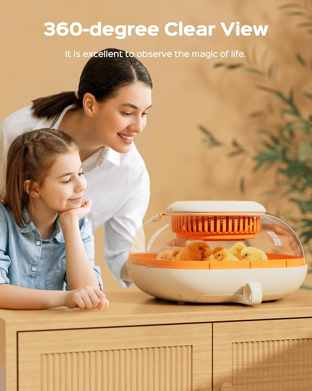 [2024 Upgrade] 25 Egg Incubator, Automatic Egg Turner with Thermometer Seat and Humidity Control, Egg Candler, 360&deg; View with Clear Window, Incubators for Hatching Chicks (Sunlit Orange) image number 1