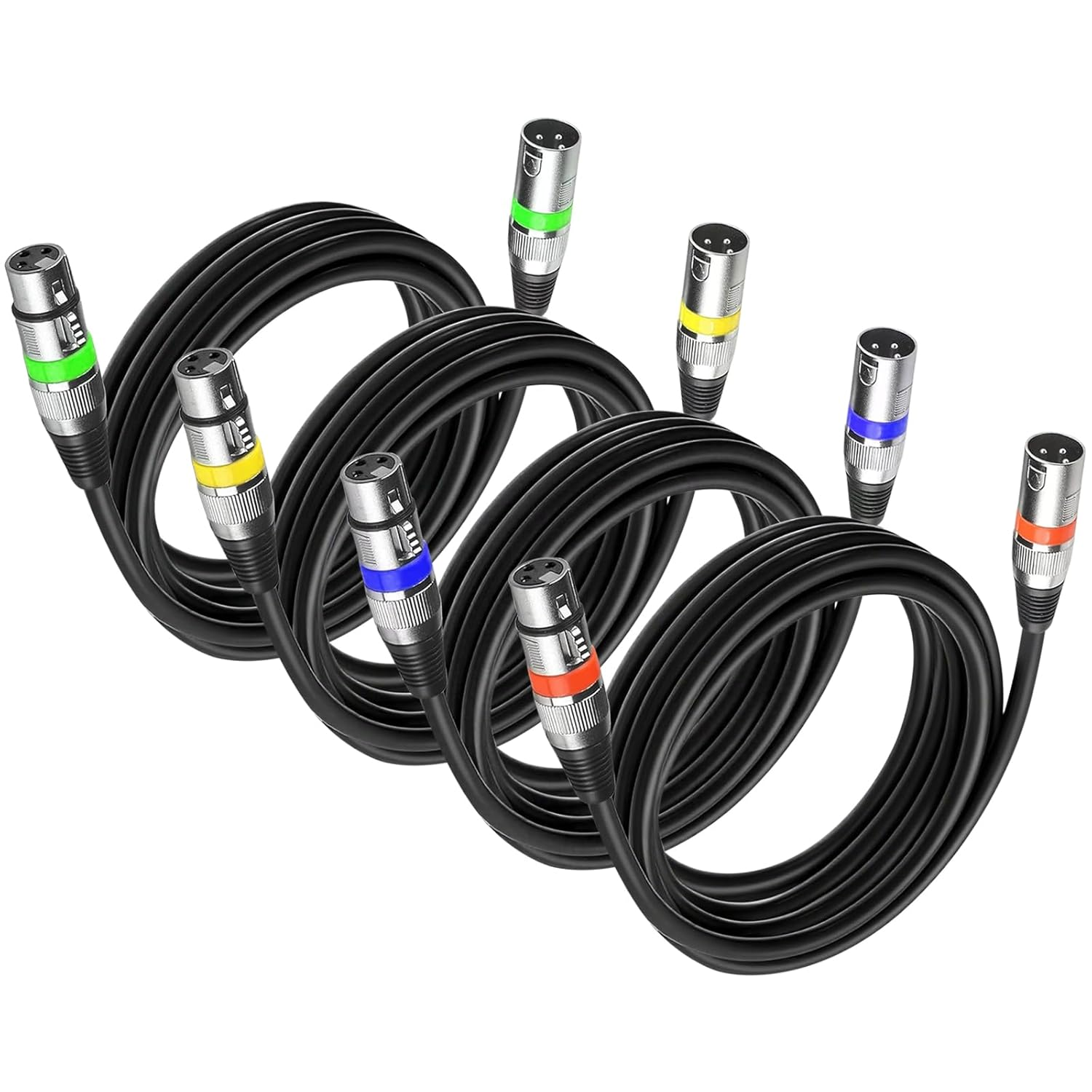 3 Pin XLR Cables Male Female XLR Patch Cable, XLR Cable Microphone Wire Extension Connectors for Stage Lights DMX Signal Connection（ 4Pack 10Ft/ 3M） image number 3
