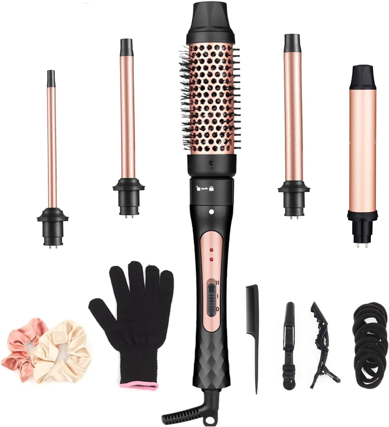 5-In-1 Curling Iron with Curling Brush Ceramic Curling Iron Set Multifunctional Interchangeable Ceramic Coating Curling Iron Attachments Large and Small Curls Set (9-32 Mm) with Glove image number 5