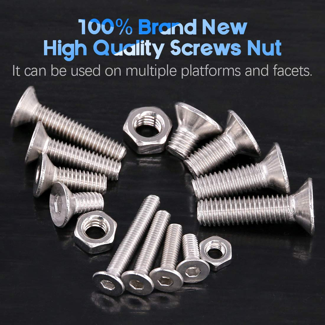 Glarks 510Pcs Metric M3 M4 M5 Stainless Steel Flat Head Cap Bolts Screws Nuts Assortment Kit image number 3