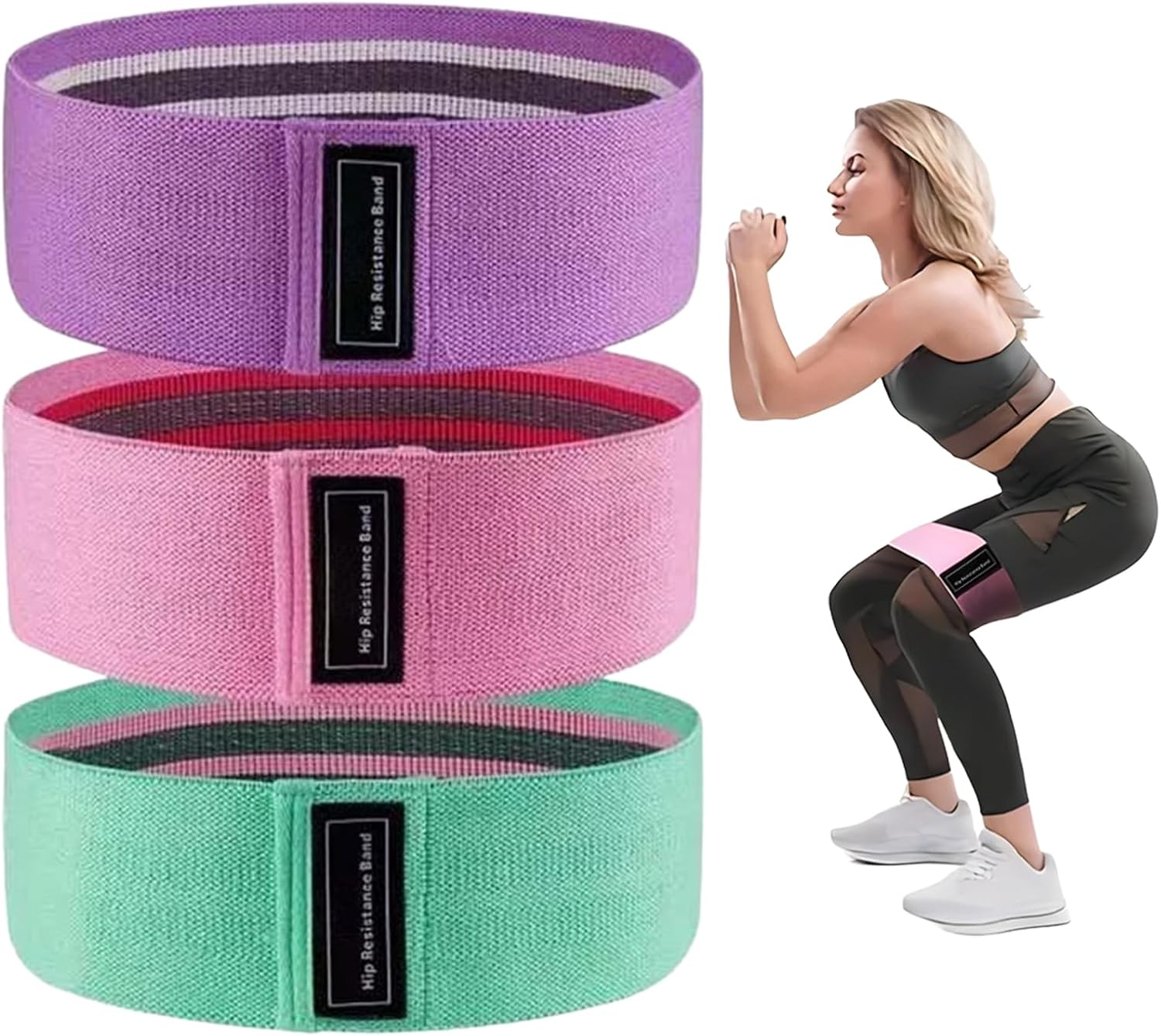 Exercise Bands Resistance,Resistance Bands for Legs and Butt, Fabric Exercise Loop Bands Yoga, Pilates, Rehab, Fitness and Home Workout, Strength Bands for Booty image number 5