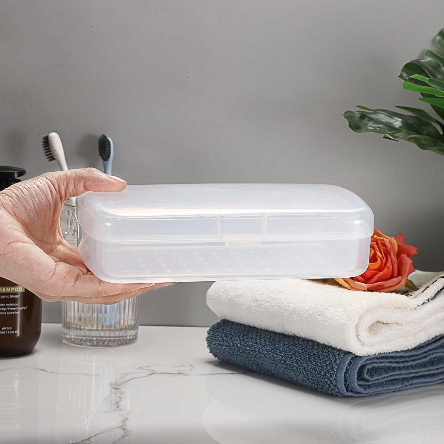 JUXYES Plastic Sterilizing Tray for Nail Art Accessories Tools, Portable Nail Art Tool Sterilizer Tray with Strainer, Fully Transparent Storage Box Organizer for Tweezer, Manicure Tools - Clear image number 5