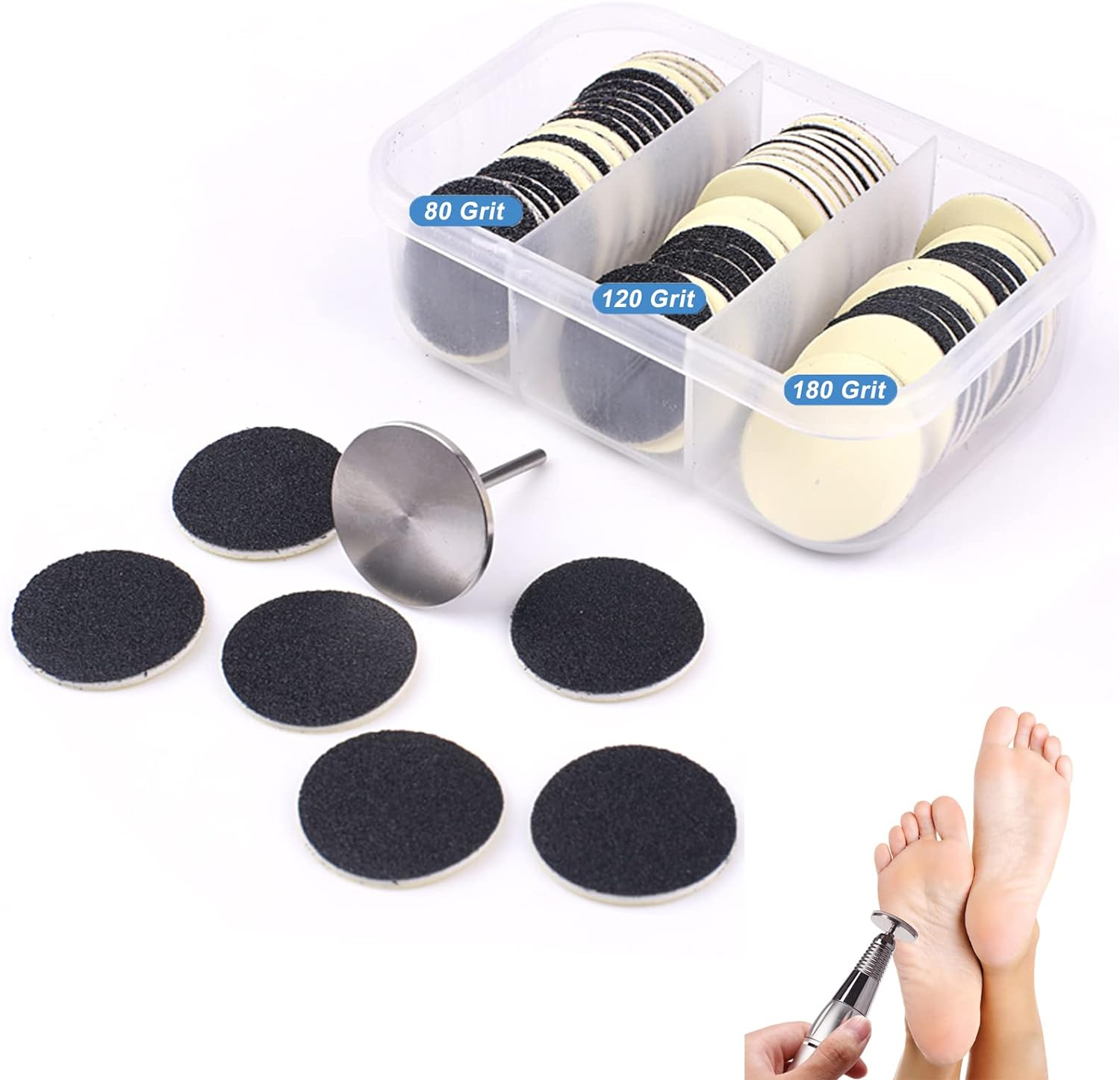 60Pcs Replacement Sandpaper Disk with Metal Nail Drill Bit,25Mm Self-Adhesive Pedicure Sanding Paper Disc Pads for Manicure Pedicure,80/120/180# Grit image number 6