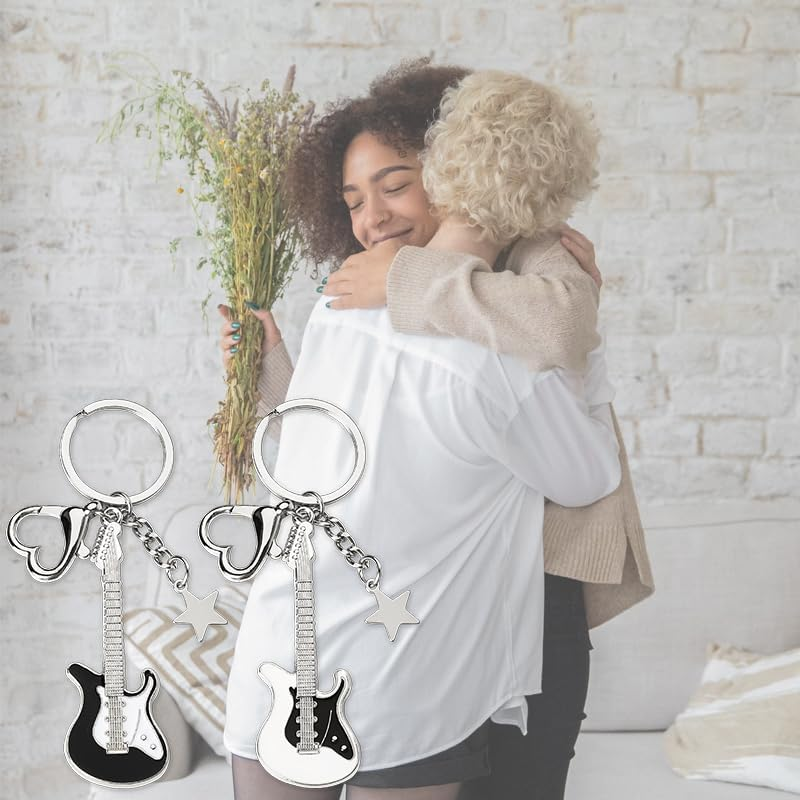 Mini Guitar Keychains for Women Men 2Pcs Music Gifts for Bff Friends Sisters Musicians Guitar Players Birthday Graduation Gifts for Couples Music Teacher Students Y2K Guitar Keychain