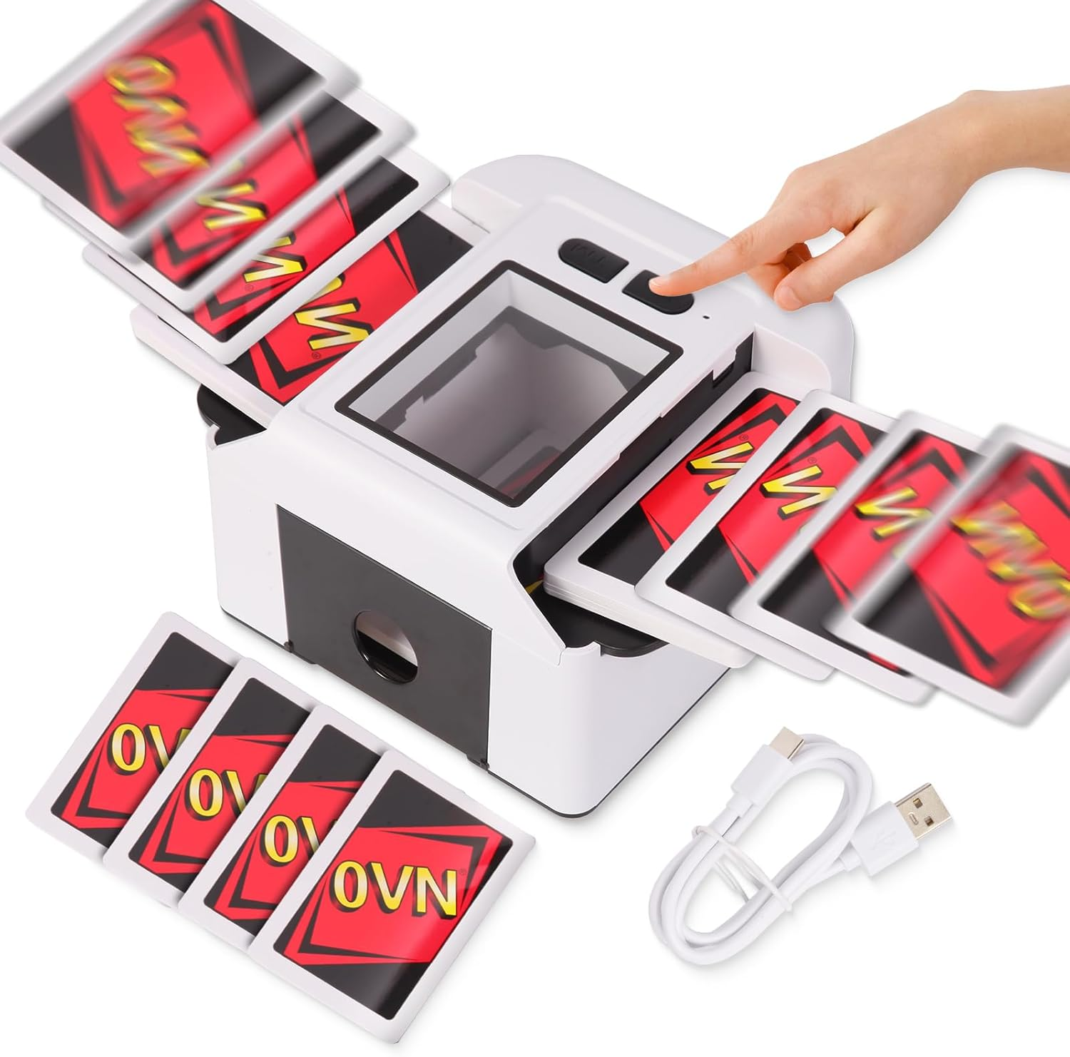 Quiet Automatic Card Shuffler 1-2 Deck, 2000 Mah USB-C Rechargeable Electronic Card Shuffler, One-Press AUTO and Manual Card Shuffle Machine for UNO Poker Blackjack Skip-Bo Phase 10 (White)