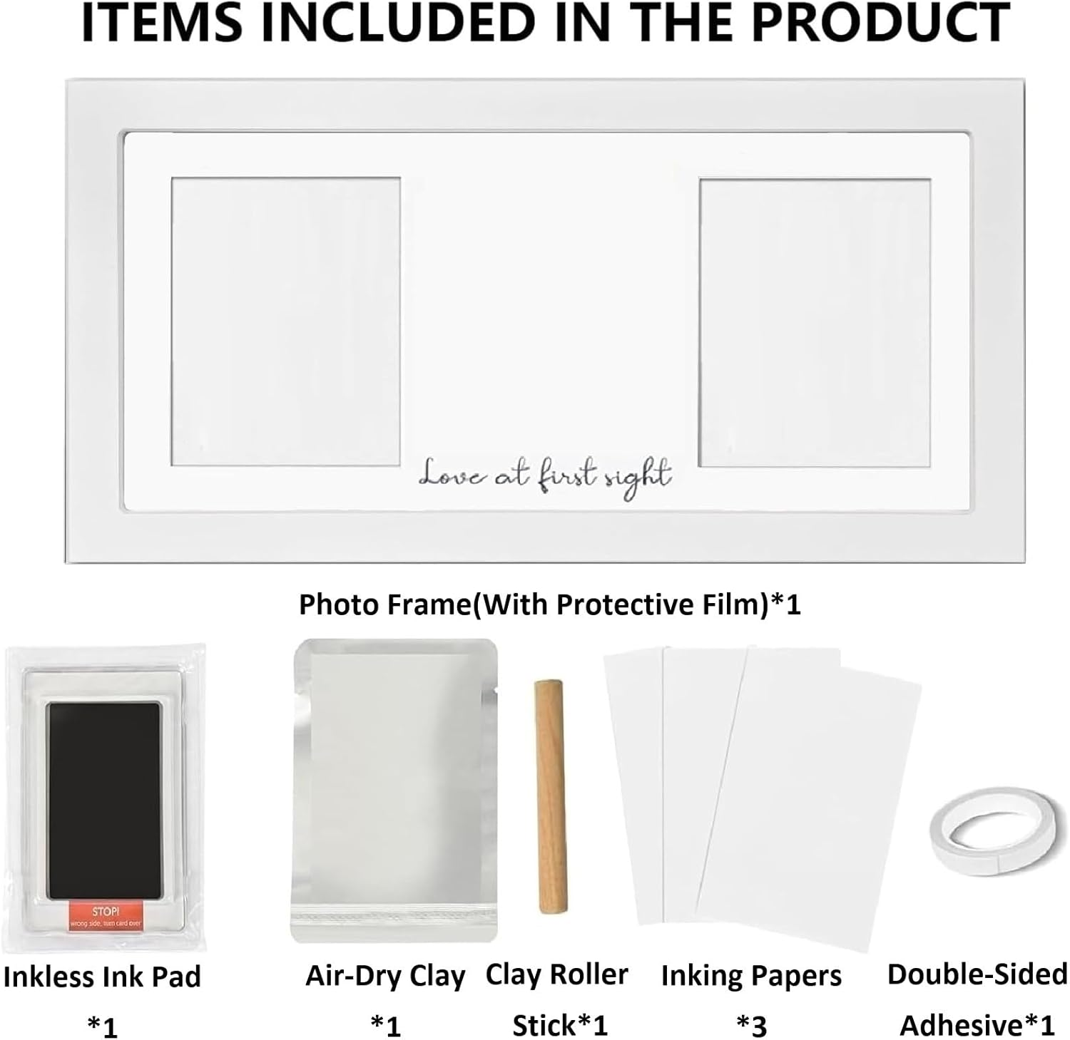 Paw Print Kit for Dogs, Pet Memorial, Kit with Wooden Pet Memorial Frame, Soft Pawprint Clay and Clean Touch Ink Pad, DIY Choice for Dog Cat Lovers (White)