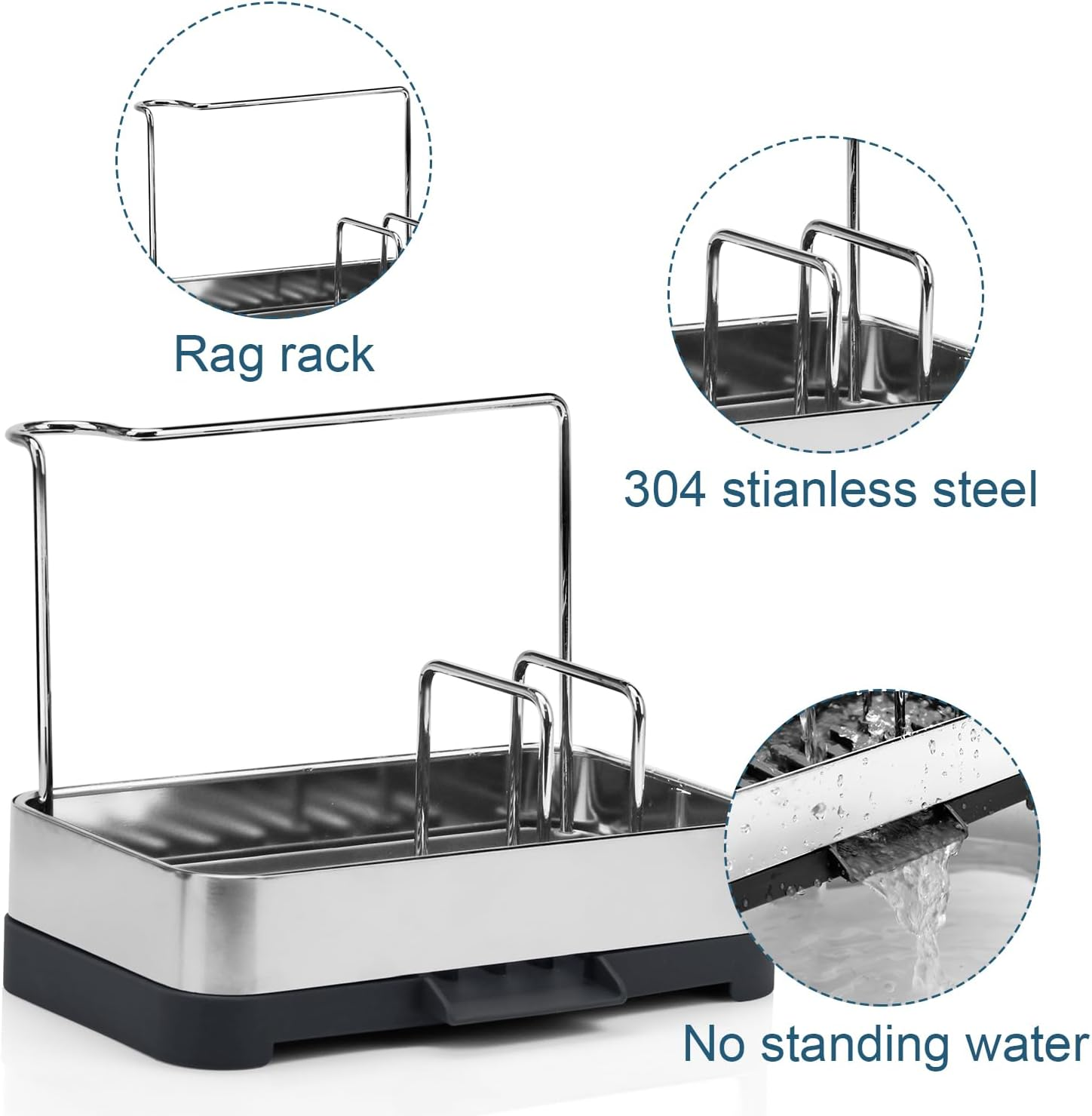 BYUNER Kitchen Sink Caddy Organiser, Sponge Holder for Kitchen Sink Tray Soap Organiser, Dish Organizer Brush Holder Tray Stainless Steel, Cleaning Caddy for Sponges Scrubbers Holders image number 3