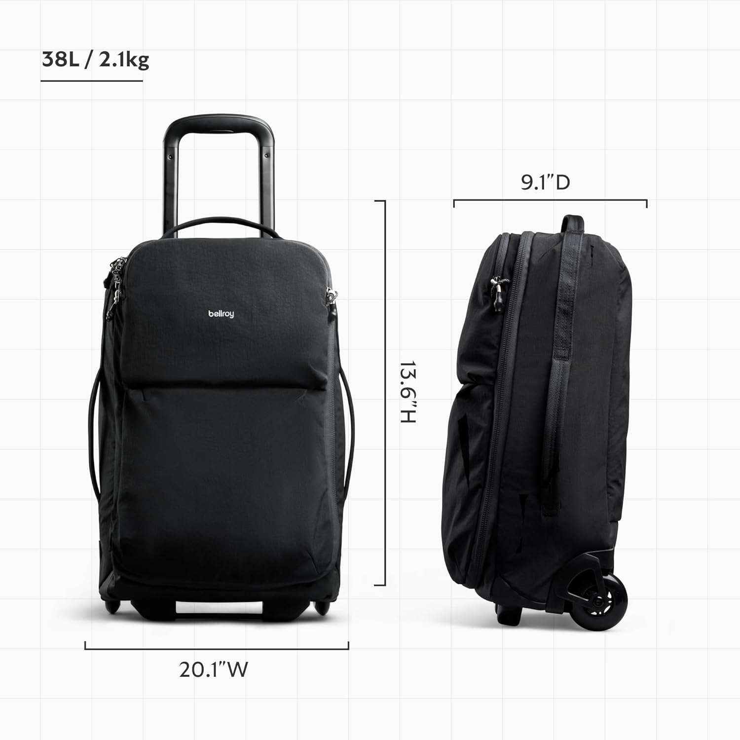 Bellroy Lite Carry-On (38L Lightweight Luggage, with Built-In Packing Cubes and a Compressible Shell) - Black image number 3