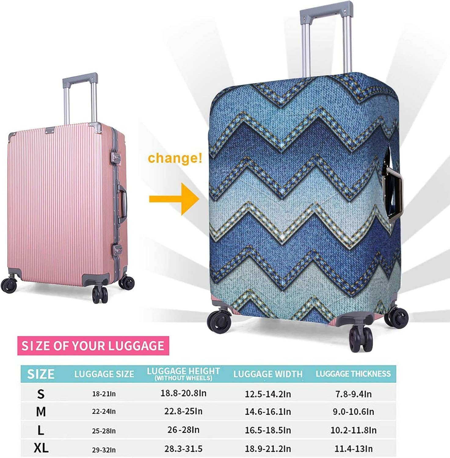 Gradient Blue Denim Luggage Cover Anti-Scratch Suitcase Protector Fits 18-32 Inch Luggage image number 1