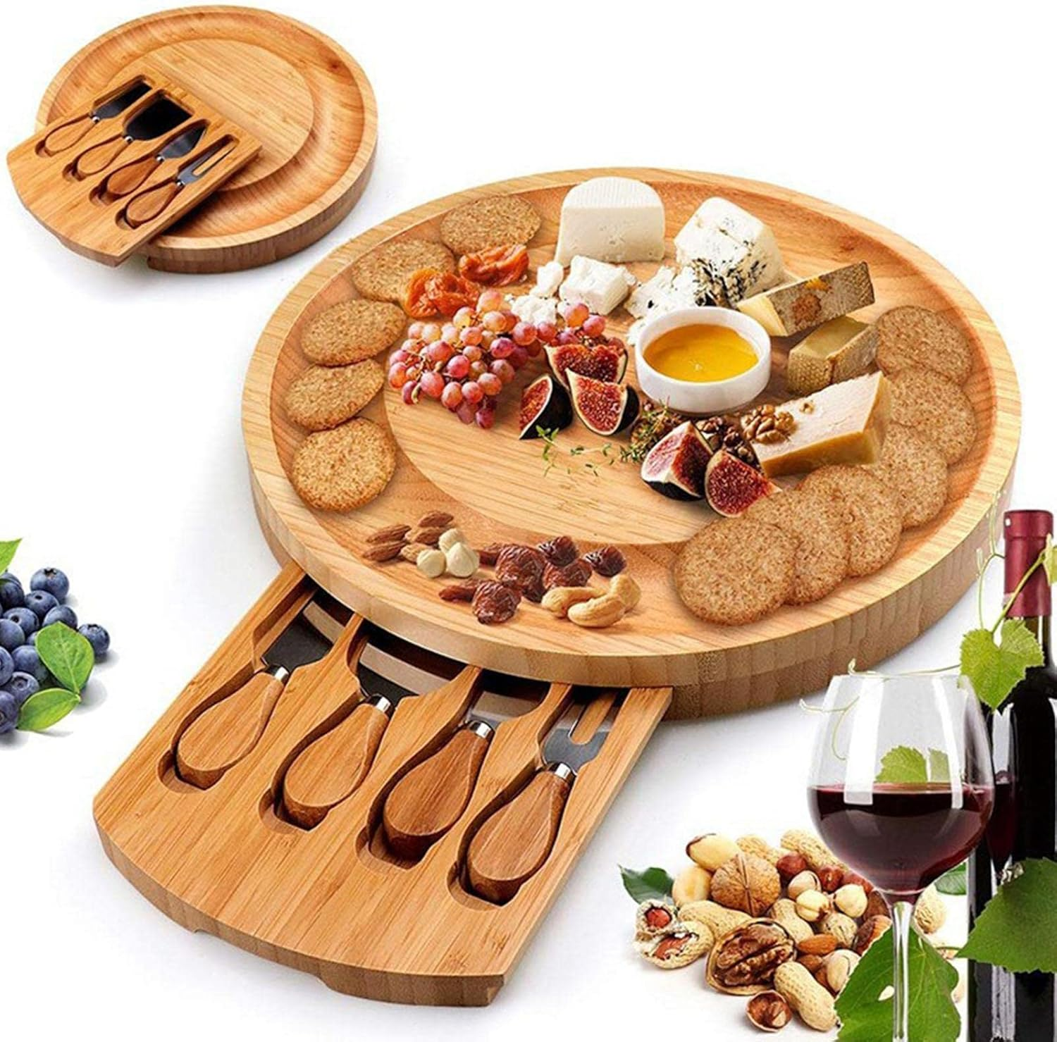 Cheese Board Set | 13.5-Inch Deli Plate | Serving Plate for Cheese, Coffee, Cake, Fruit for Housewarming Birthday Parties Drinking image number 5