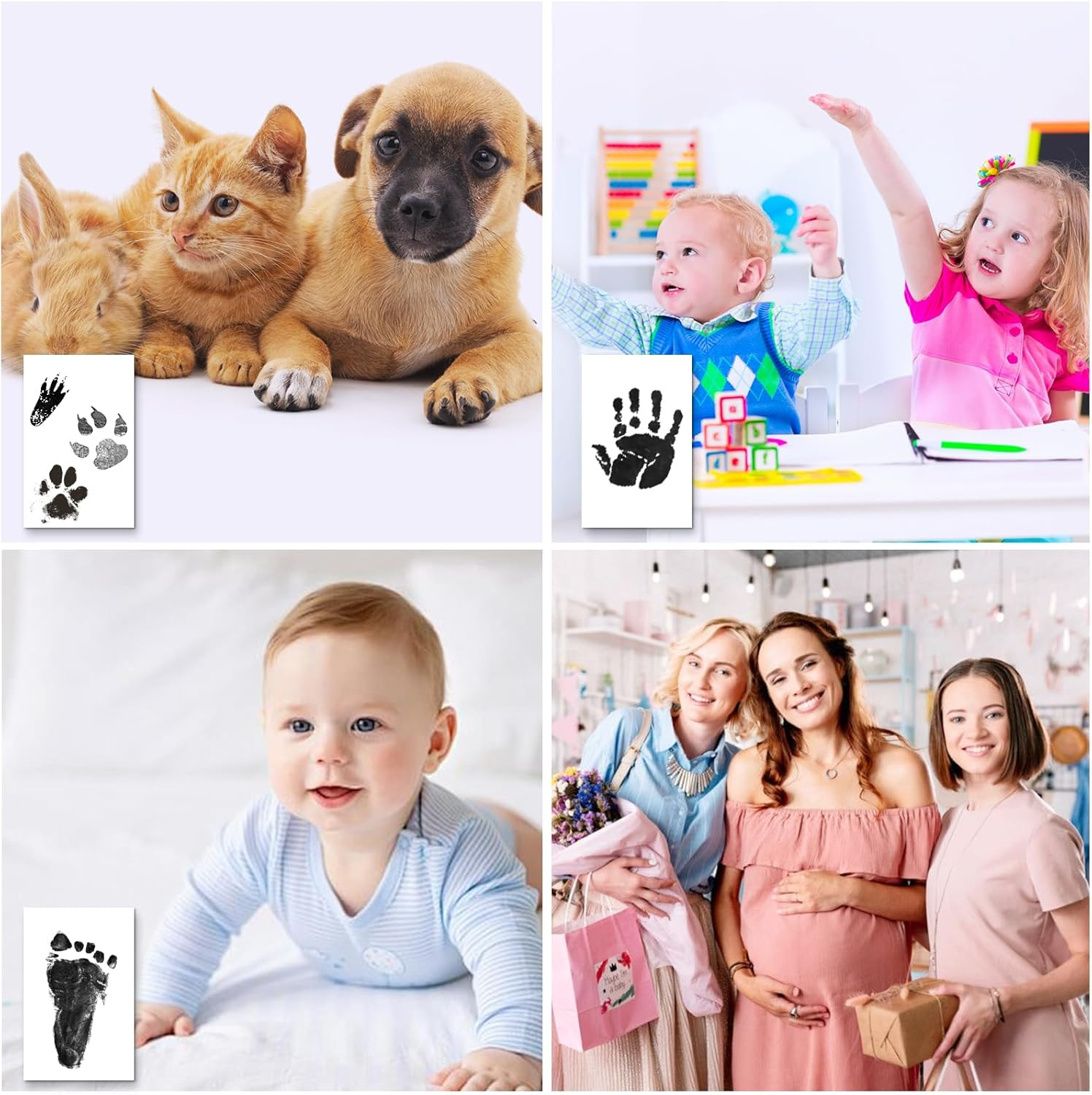 4 Pieces Baby Ink Pad Surprising Baby Happiness Baby Wish List Clinic Bag Birth Mum Set Paws Picture Frame 12 Months Pregnancy Milestones My First Year Baby Dog Cat (4 Black image number 4