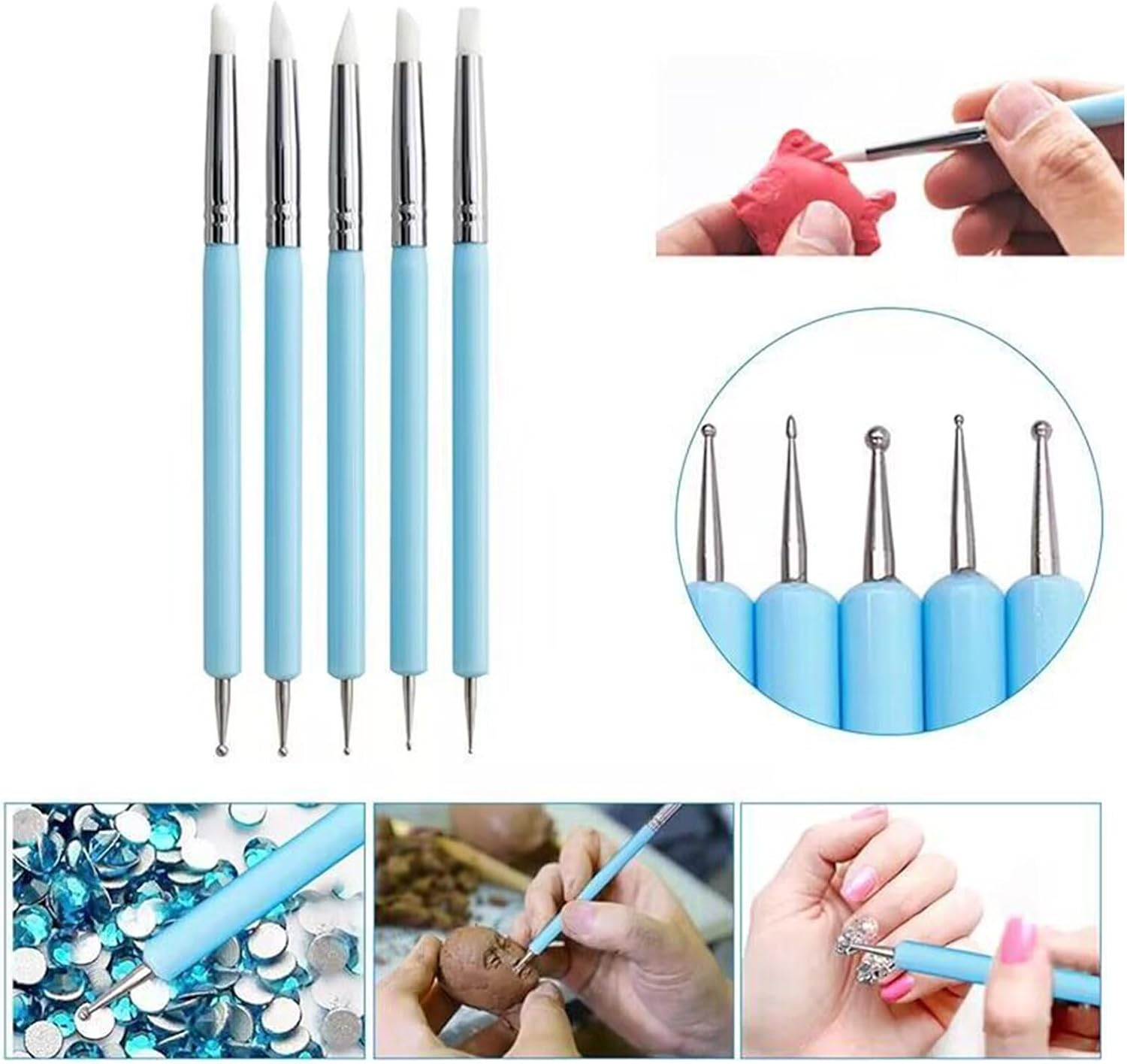 Clay Sculpting Tools, Double Tipped Nail Pen Silicone Clay Sculpting Tools - Ceramic & Pottery Pens, Beauty & Personal Care for Birthdays, Holidays, Housewarming