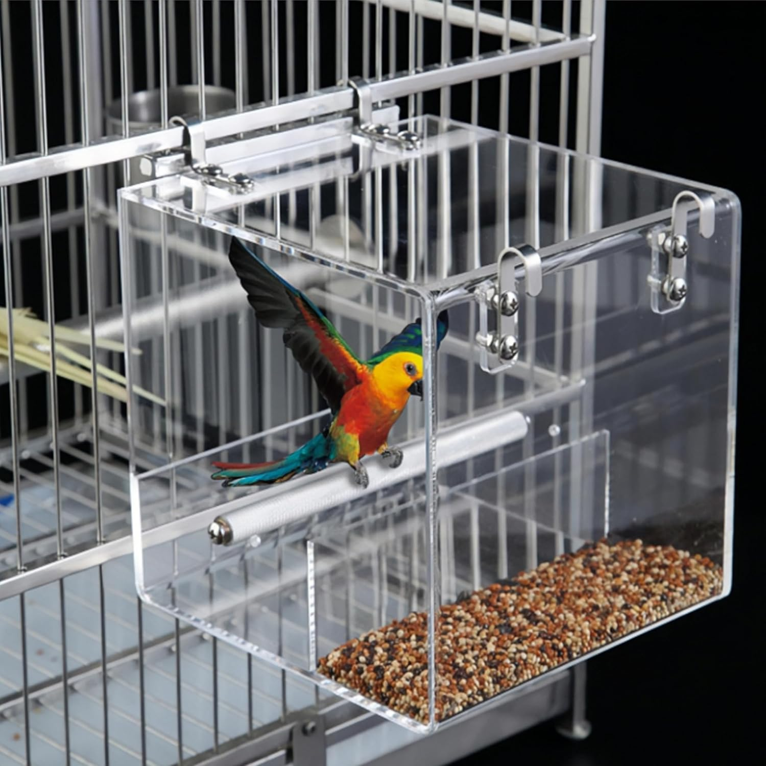 Acrylic Hanging Bird Bath Cage Bird Bathtub Bath Shower Box No-Leakage Pet Bathtub Feeder Cage Box for Parakeets Small Pet Parakeets Parrot with 4 Hooks image number 3