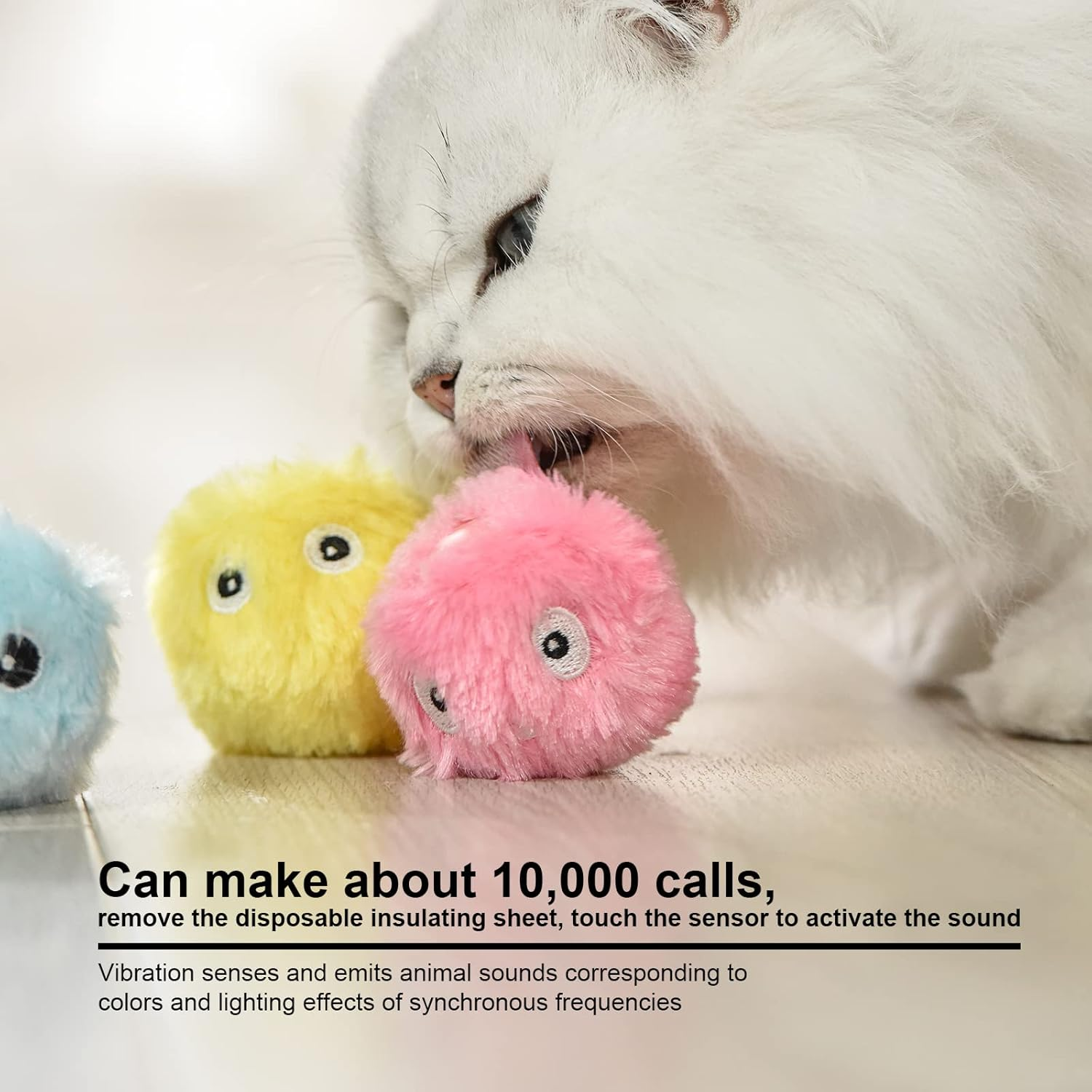 Pack of 3 Glow Cat Balls Interactive Cat Toy Ball with Sound Kitten Toy Plush Ball Cat Toy Self-Engineering Cat Toy Balls with Lifelike Animal Sounds for Cat image number 1