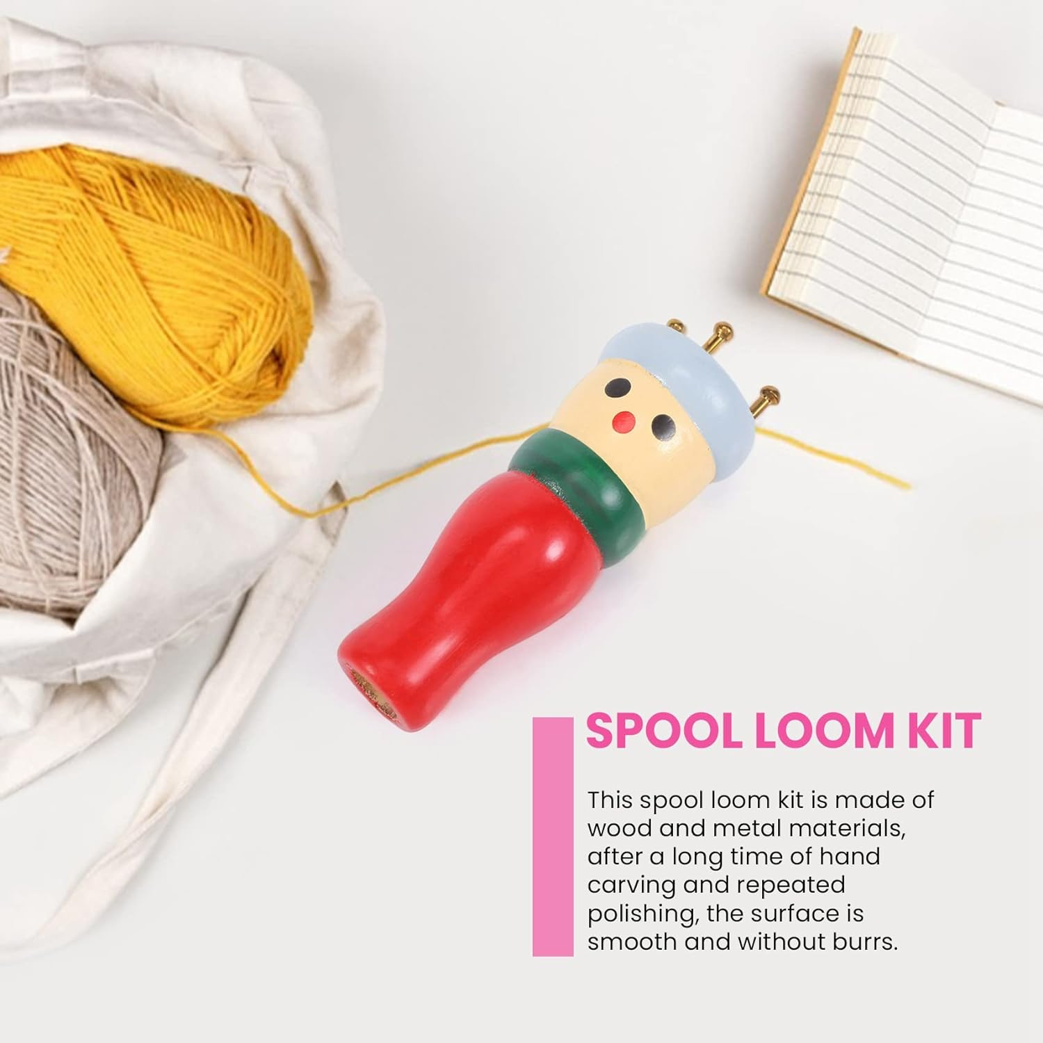 Spacesea French Knitter Tool Set, 2 Set Wooden Knitting Kit Handcrafted Ease and Durability Beginners Knitting for Creating Fun & Colourful Bracelets, Necklaces and Crafts