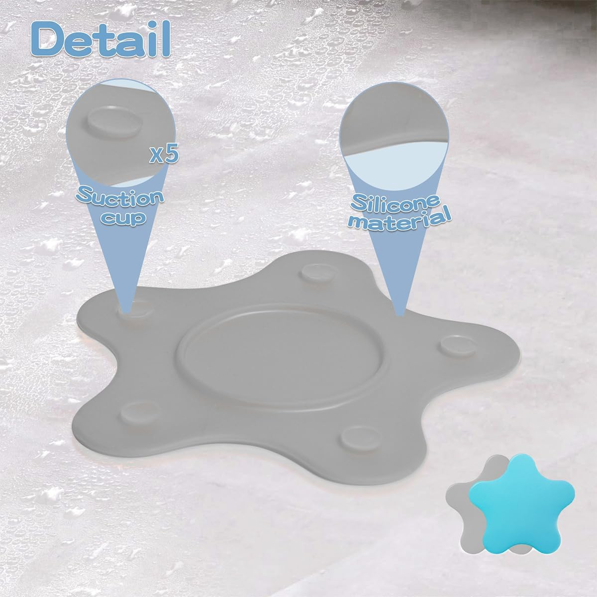 2 Pack Silicone Tub Stopper,Bathtub Stopper,Drain Plug,Hair Stopper,Adorable Universal Silicone Bath Drain Cover,For Kitchen Bathroom Accessories and Laundry (Gray&Blue) - Grayblue image number 5