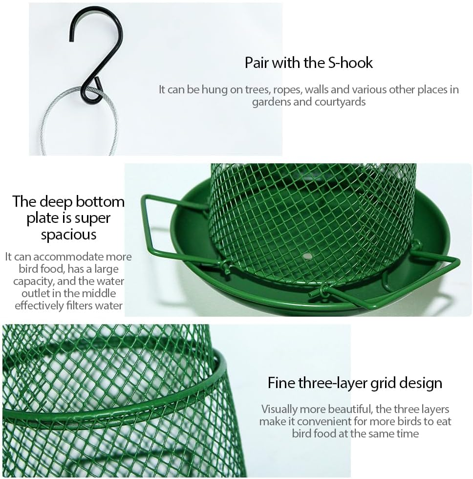 MTSDM 2Pcs Large Wild Bird Feeders for Outdoors Hanging, Bird Feeders for Outdoors, Retro Pagoda Design Fun Installation Bird Feeder, Hanging Wild Bird Feeder, Metal Bird Feeders image number 4