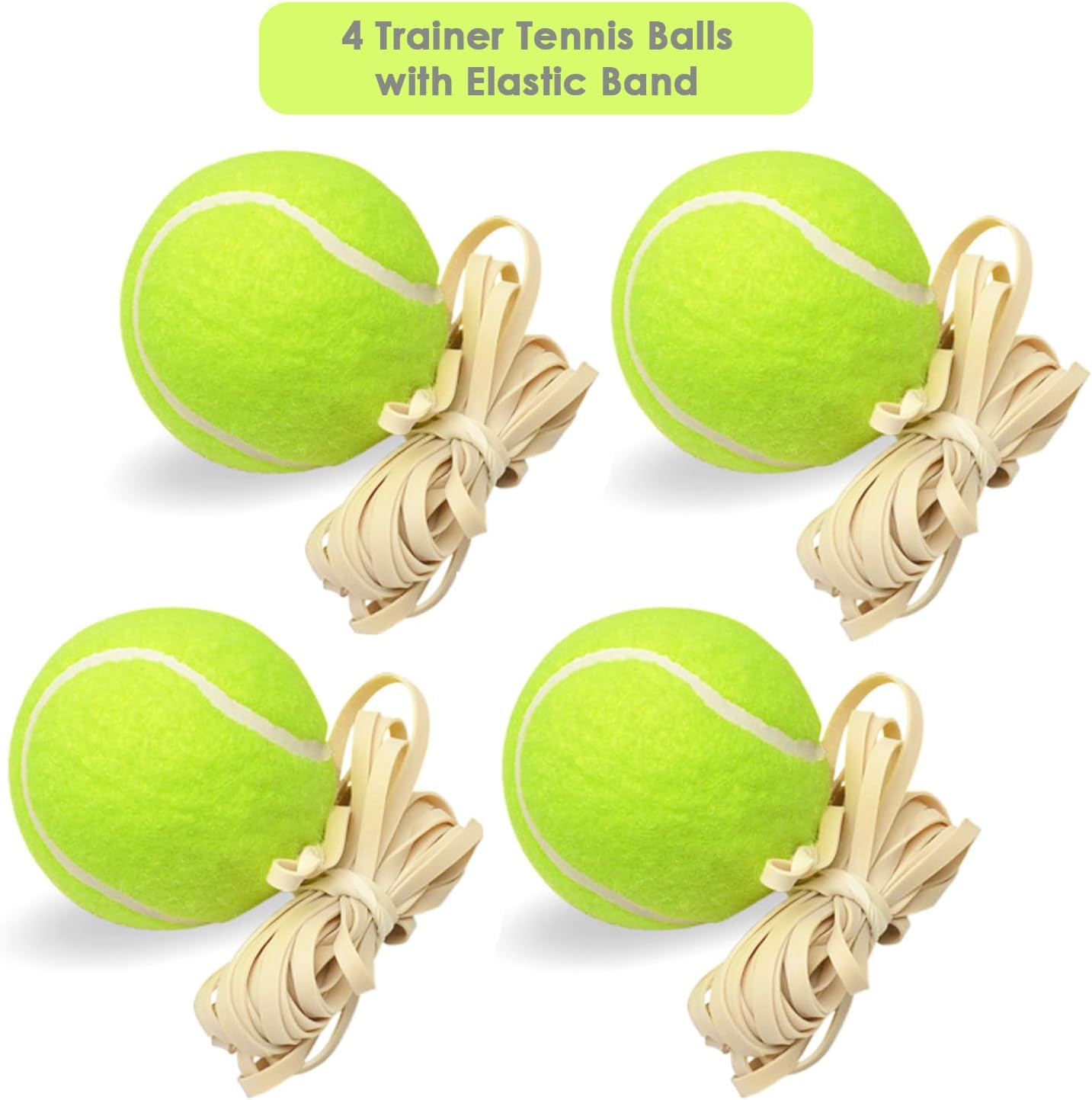 4 X Tennis Trainer Balls with Elastic Band Rebound, Single Solo One Person Practice Training Tool image number 5