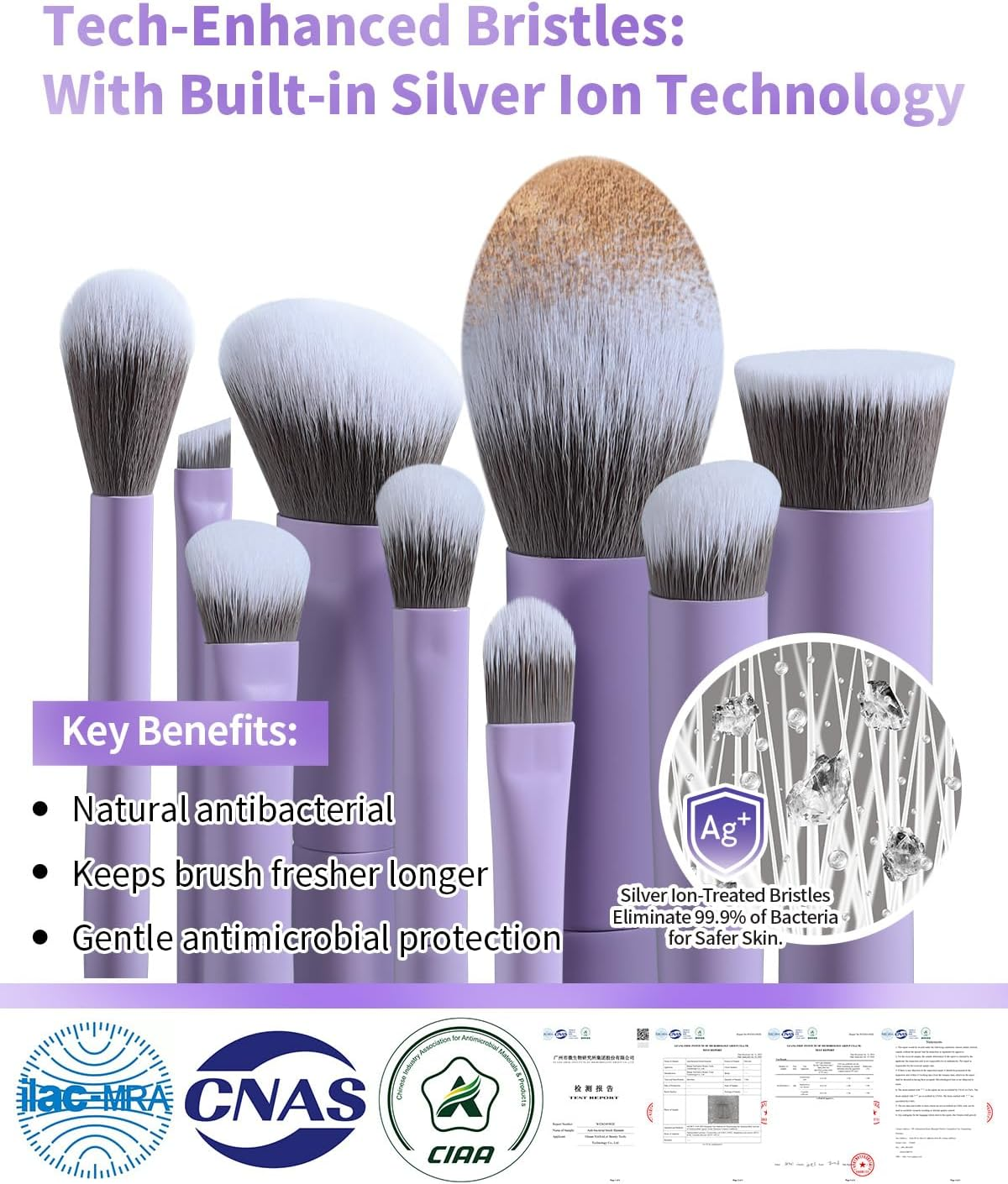 EIGSHOW Makeup Brushes Set, 15Pcs Professional Make up Brush with Silver Ion Bristles for Foundation Powder Blush Highlighter Concealer Eyeshadow Eyeliner, Travel Gift Set (Matte Purple) - Champaign Gold image number 7