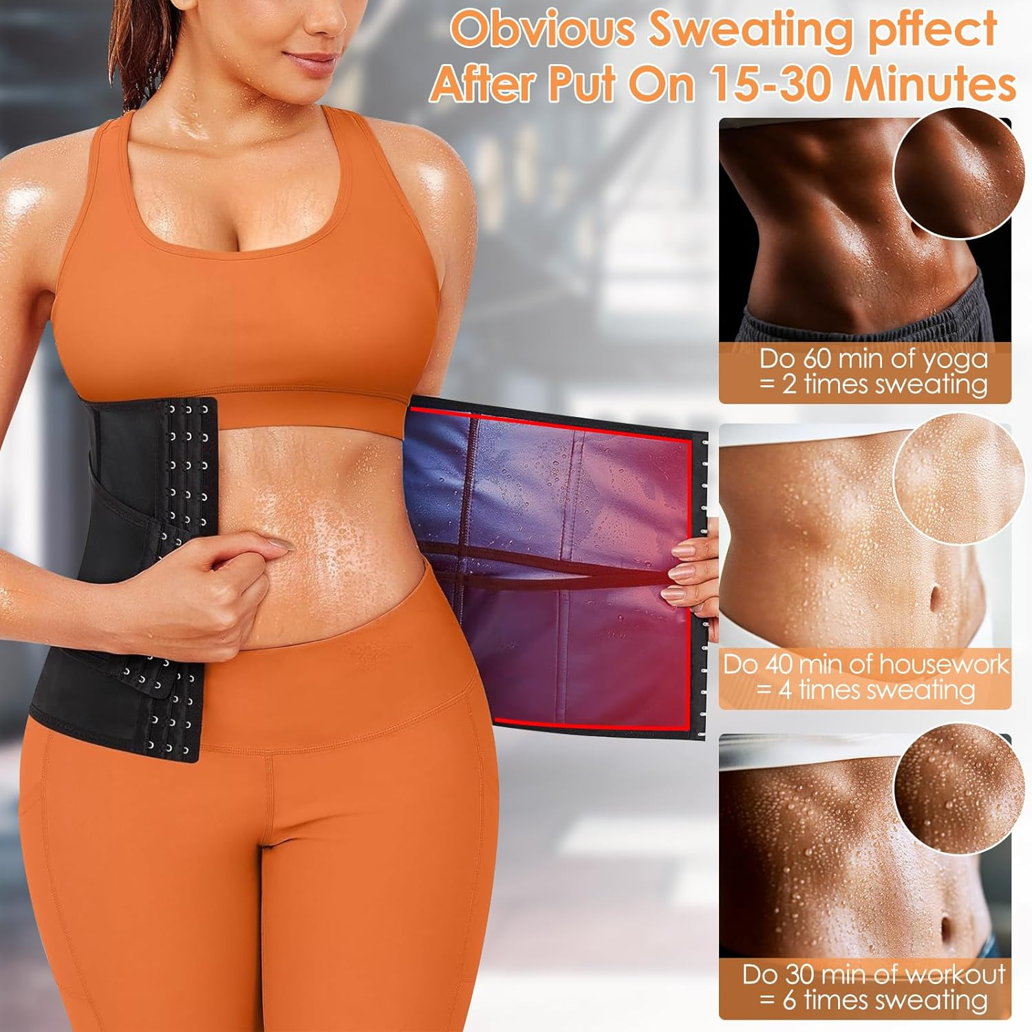 Women'S Sweat Waist Trimmer Trainer Weight Loss Sauna Corset Workout Belt Tummy Control Belly Band Stomach Wraps Body Shaper Sports Girdle image number 4