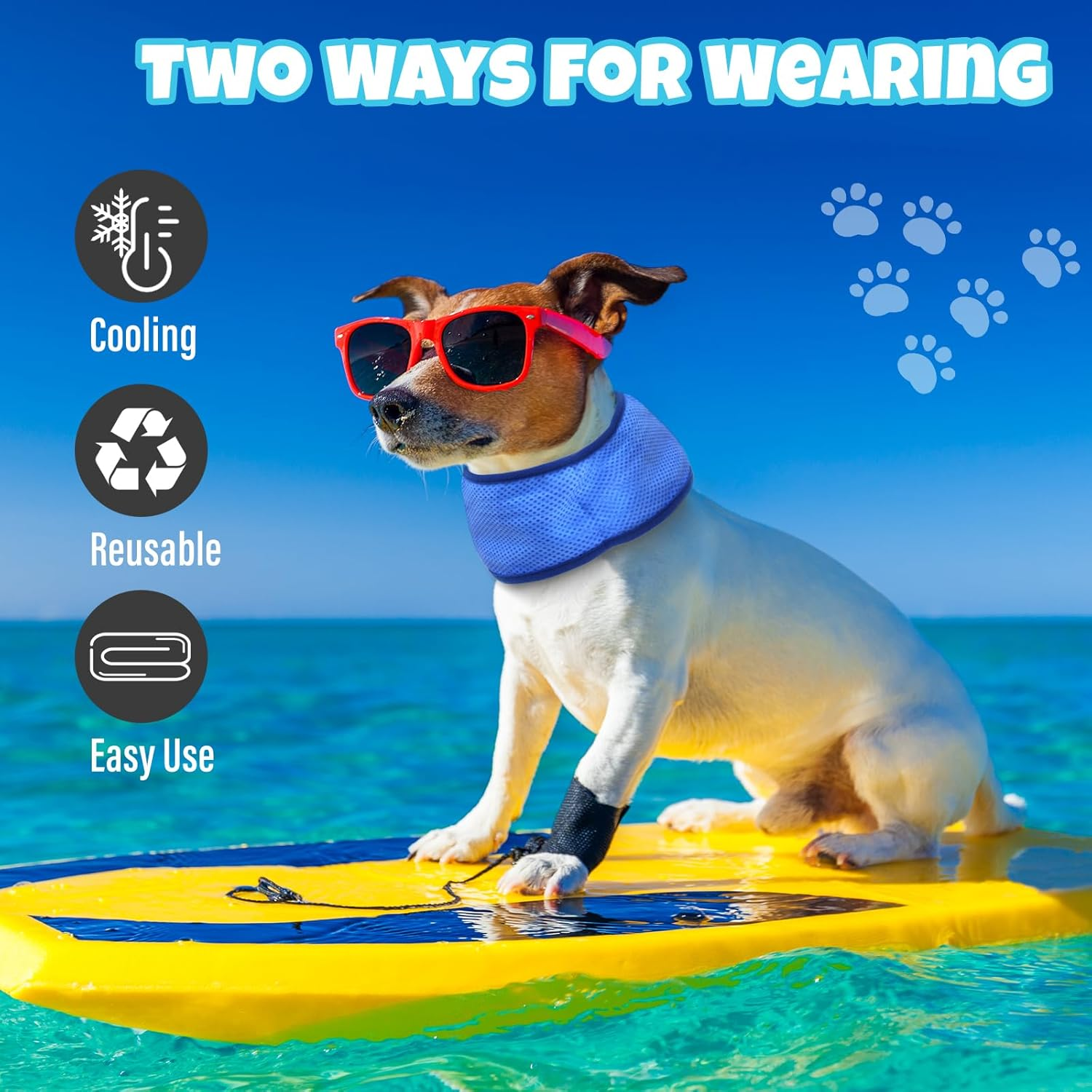 2 Pack Dog Cooling Bandana, Instant Dog Cooling Scarf, Adjustable Cooling Collar for Small Medium Large Summer (Blue, M) image number 1