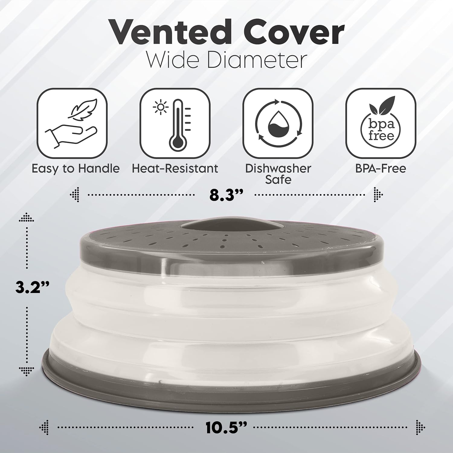 Microwave Cover for Food, Collapsible Microwave Splatter and Plate Covers Easy Grip Lid and Food Strainer, BPA Free and Dishwasher Safe, 10.5", Grey - by Rampro image number 4