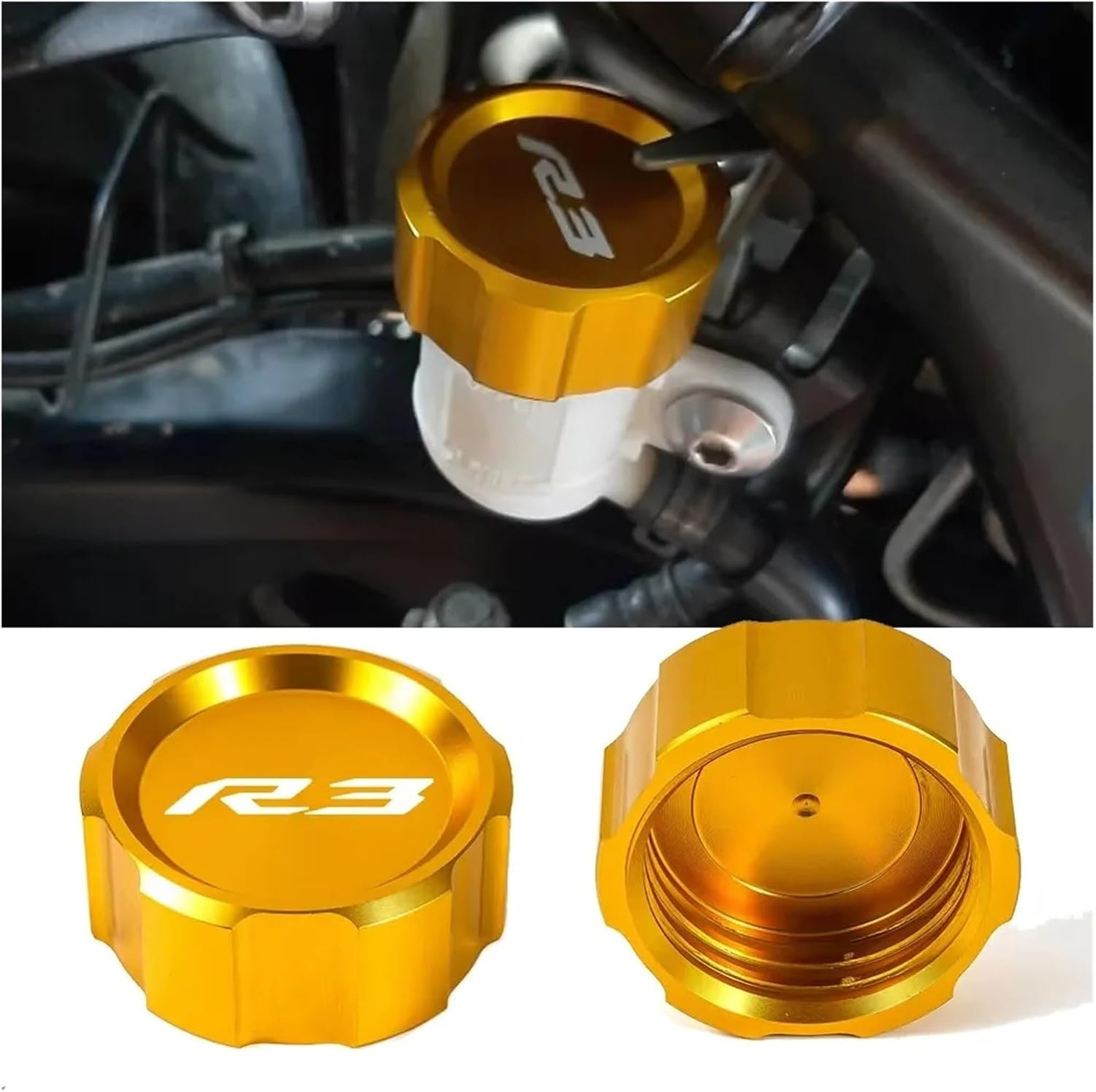 Compatible with R3 YZF-R3 YZFR3 2015-2024 Motorcycle Front Rear Brake Fluid Reservoir Cap Cylinder Cover Guard Oil Filler Cap R3(A-Grey) image number 2