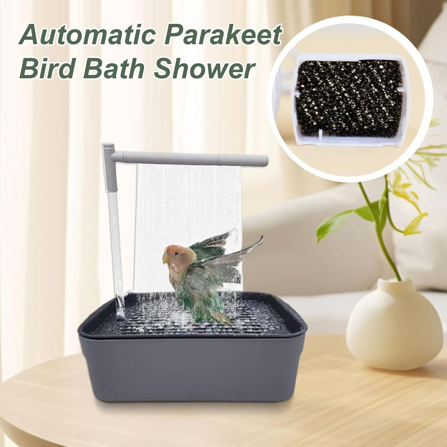 Zuasdvnk Parrot Bathtub | Automatic Bird Bath Parrot Shower | Quiet Tub with Circulating Faucet, Rechargeable Pet Supplies Bathing Accessories for Lovebird Finch Parakeet Conure image number 1