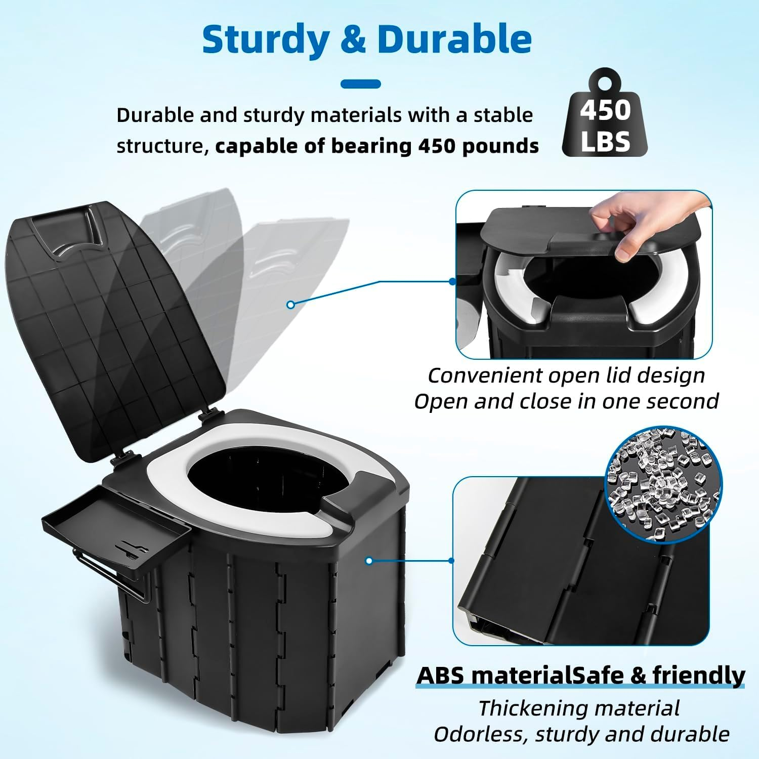 Portable Folding Toilet for Camping and Travel - Porta Potty with Lid for Adults - Commode Bucket for Indoor, Outdoor and Emergency Use image number 4
