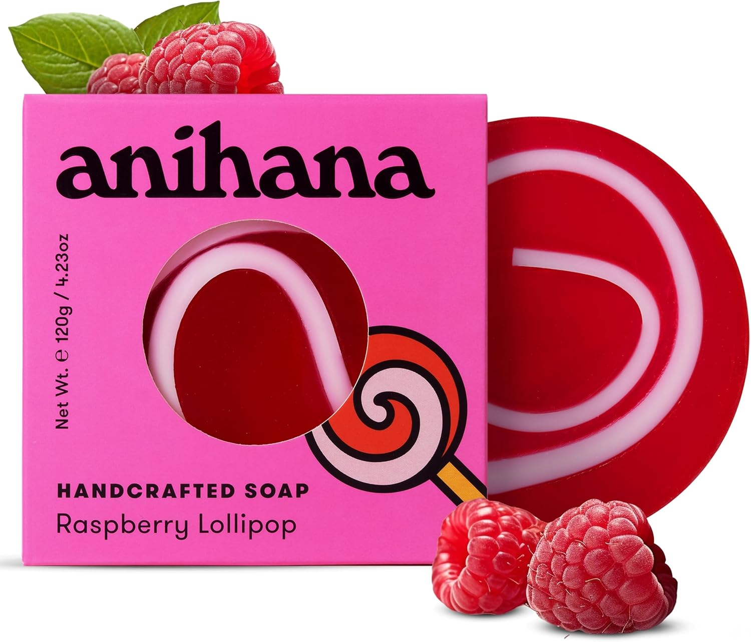 ANIHANA Soap Bar Raspberry | Lollipop - Gentle Cleanse to Hydrate & Moisturize Skin, Body & Hands - 120 Gr