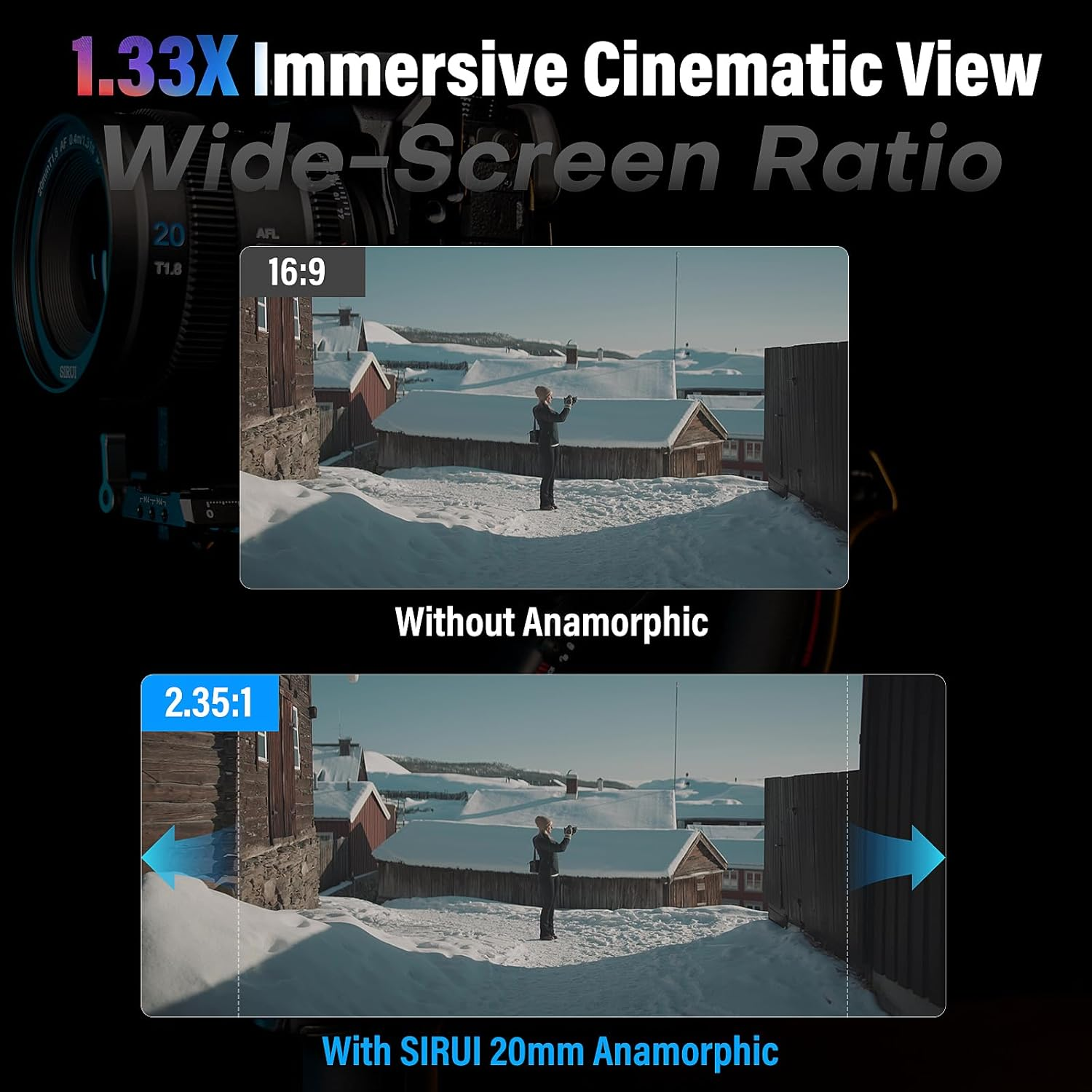 SIRUI 20Mm T1.8 1.33X Anamorphic Lens S35 Autofocus Lens (Compatible with E-Mount) A6500/A6700/FX3/30/ZV-E Series/A7 Series/A9/9Ii-Neutral Flare image number 4