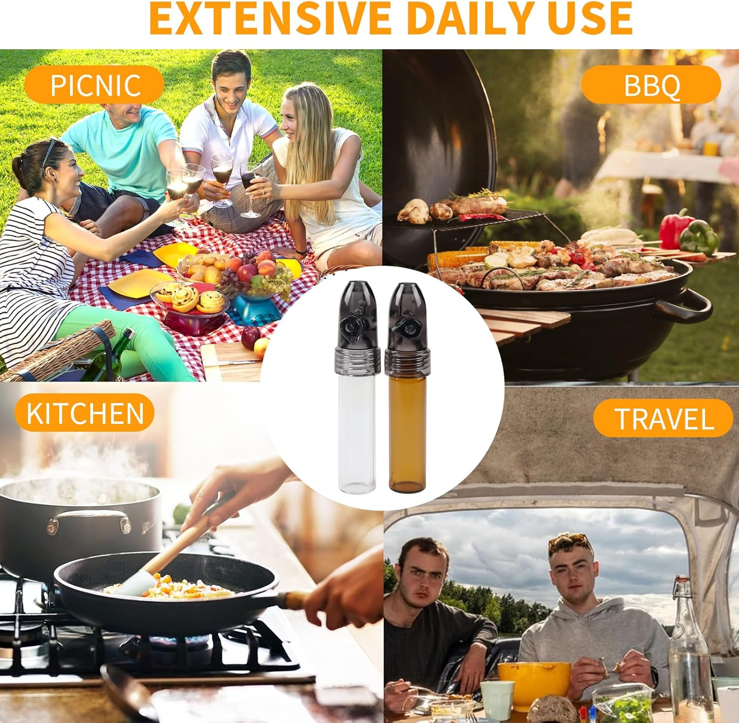 Portable Camping Spice Containers with Knob Switch, Environmentally Refillable Spices Dispensers, Salt Pepper Shaker Spice Storage Bottles for Outdoor Activities Traveling Cooking (4 White+4 Brown) image number 3