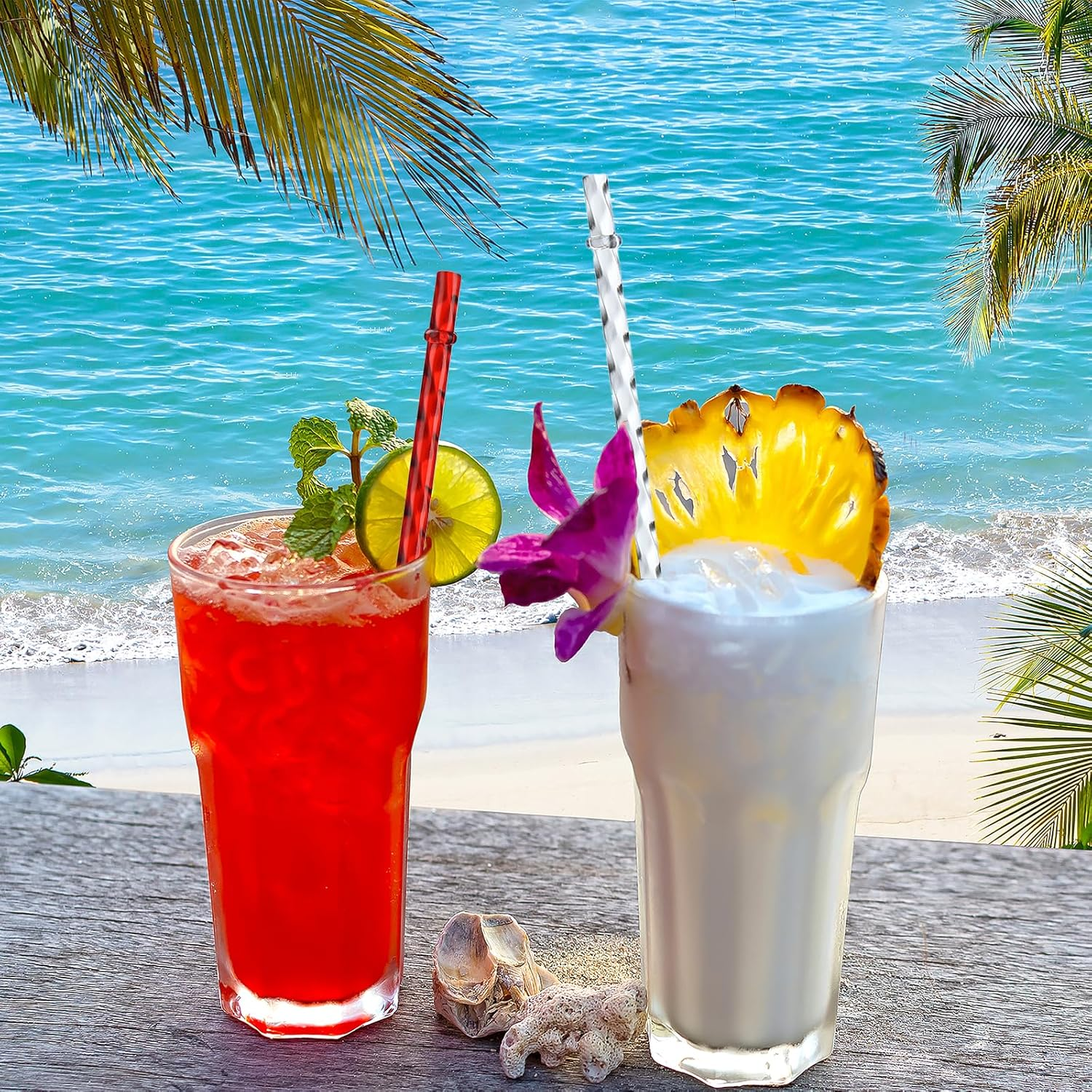 AUMA 12-Pack Reusable Swirl Straws, 11" Long Colorful Hard Plastic Tumbler Replacement Straws for 16 OZ 20 OZ 30 OZ Stanley, YETI, Starbucks, Tumblers with Brush