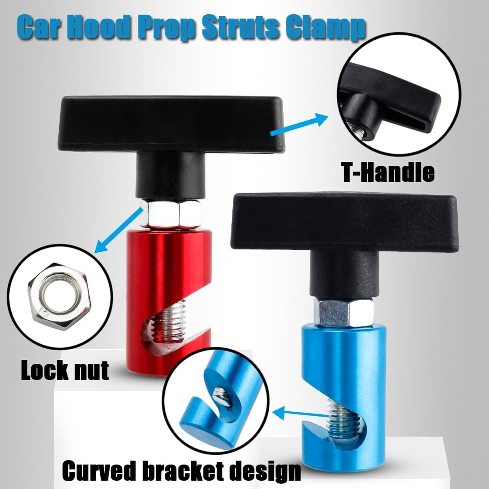 Yakamoz 2PCS Hood Prop Struts Clamp Set, Universal Car Lift Support Clamp Anti-Slip Vehicle Engine Hood Strut Clamp for Car Rod Retaining Holder Tool(Blue and Red) image number 3