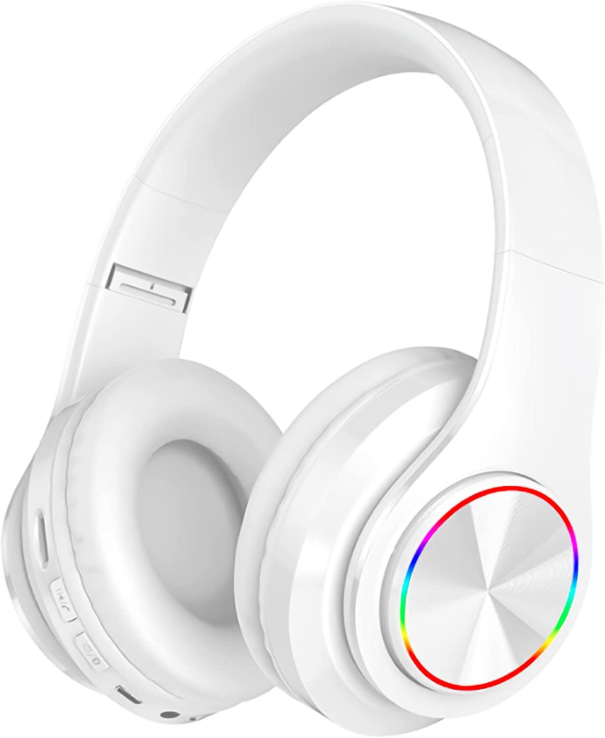 Wireless Bluetooth Headphones-Colorful Lights/Foldable/Built-In Microphone-Bluetooth 5.0/10 M Range/Stereo Surround/Comfortable Affixed Ears (White 1)