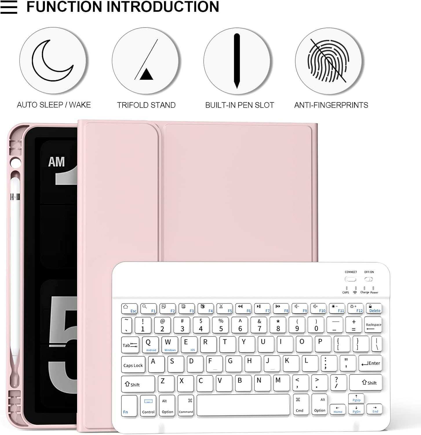 ZKTUYU for Ipad 11Th 10Th Generation Keyboard Case A16 2025 2022 11 Inch / 10.9 Inch with Pencil Holder, Magnetic Detachable Wireless Bluetooth Folio Stand Rechargeable Keyboard Cover, Pink - Grey image number 6