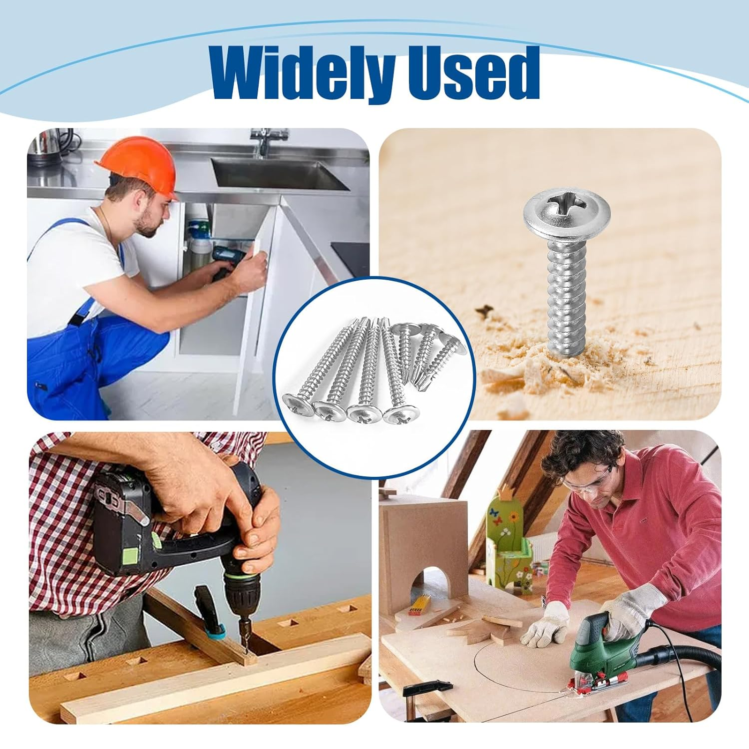 #8&times;1-1/4&Prime;（200Pcs） 410 Stainless Steel Self Drilling Screws, Truss Head Fast Self Tapping Screws image number 4