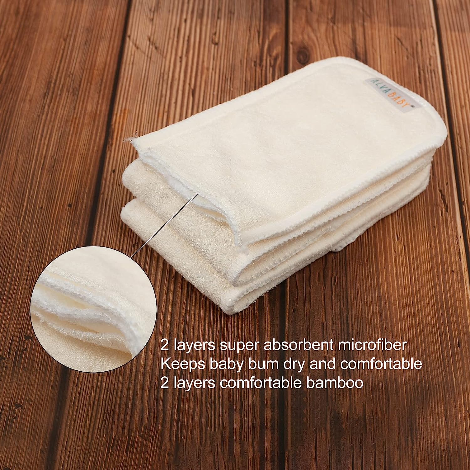 ALVABABY 12PCS Newborn Cloth Diaper Insert 4-Layer Bamboo&Microfiber Insert for Baby Boys and Girls 12SMB-AU image number 6