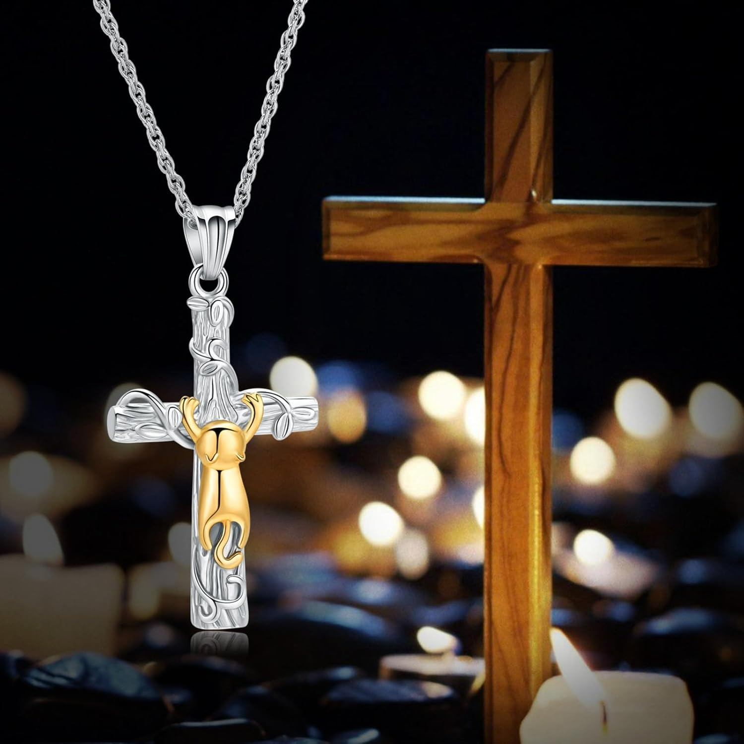 QGJNSGC Cross Cat Urn Necklace, Pet Cremation Jewellery for Ashes, Memorial Ashes, Keepsake, Cat Urn Pendant for Animal Ash Necklace image number 1