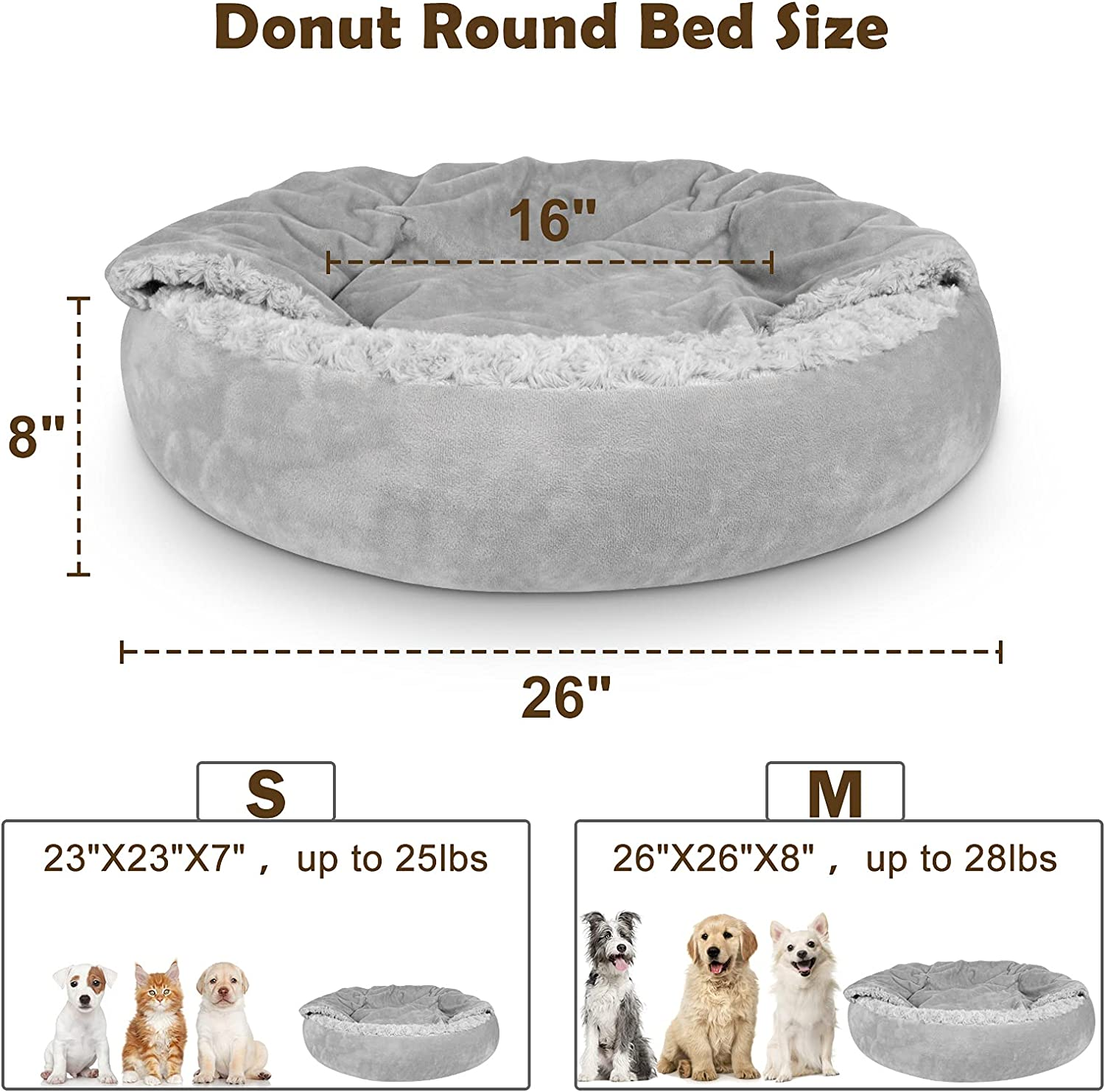 JOEJOY Dog Beds for Small Medium Dogs, Cozy Cuddler Luxury Puppy Pet Bed with Blanket Attached, Donut round Calming Anti-Anxiety Dog Burrow Cave Bed - Anti-Slip Bottom and Machine Washable 26 Inch image number 2