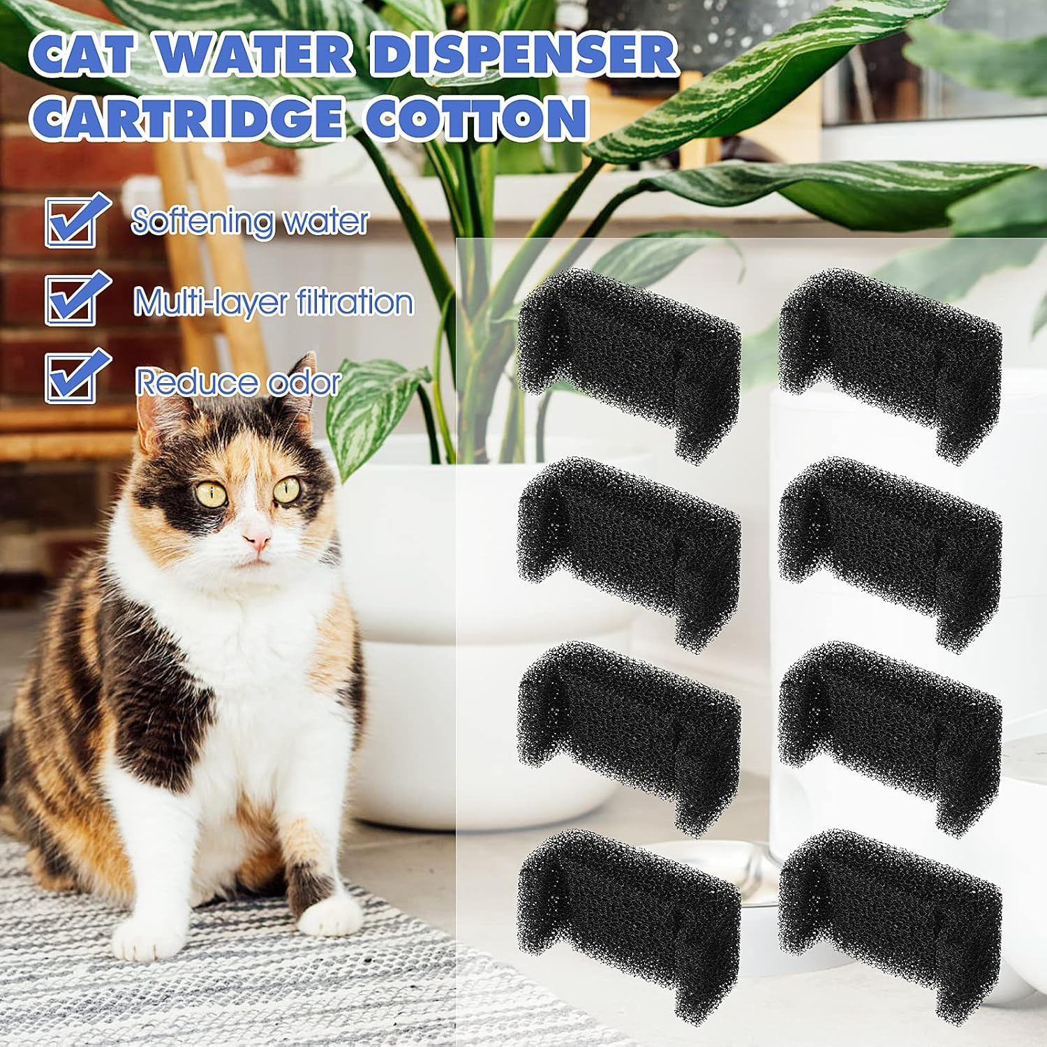 Pack of 8 Drinking Fountains Foam Filter Replacement Filter Sponge Filter for Cat Fountain, Foam Filter for Pet Fountain, Water Fountain for round or Square Flower Fountain image number 4