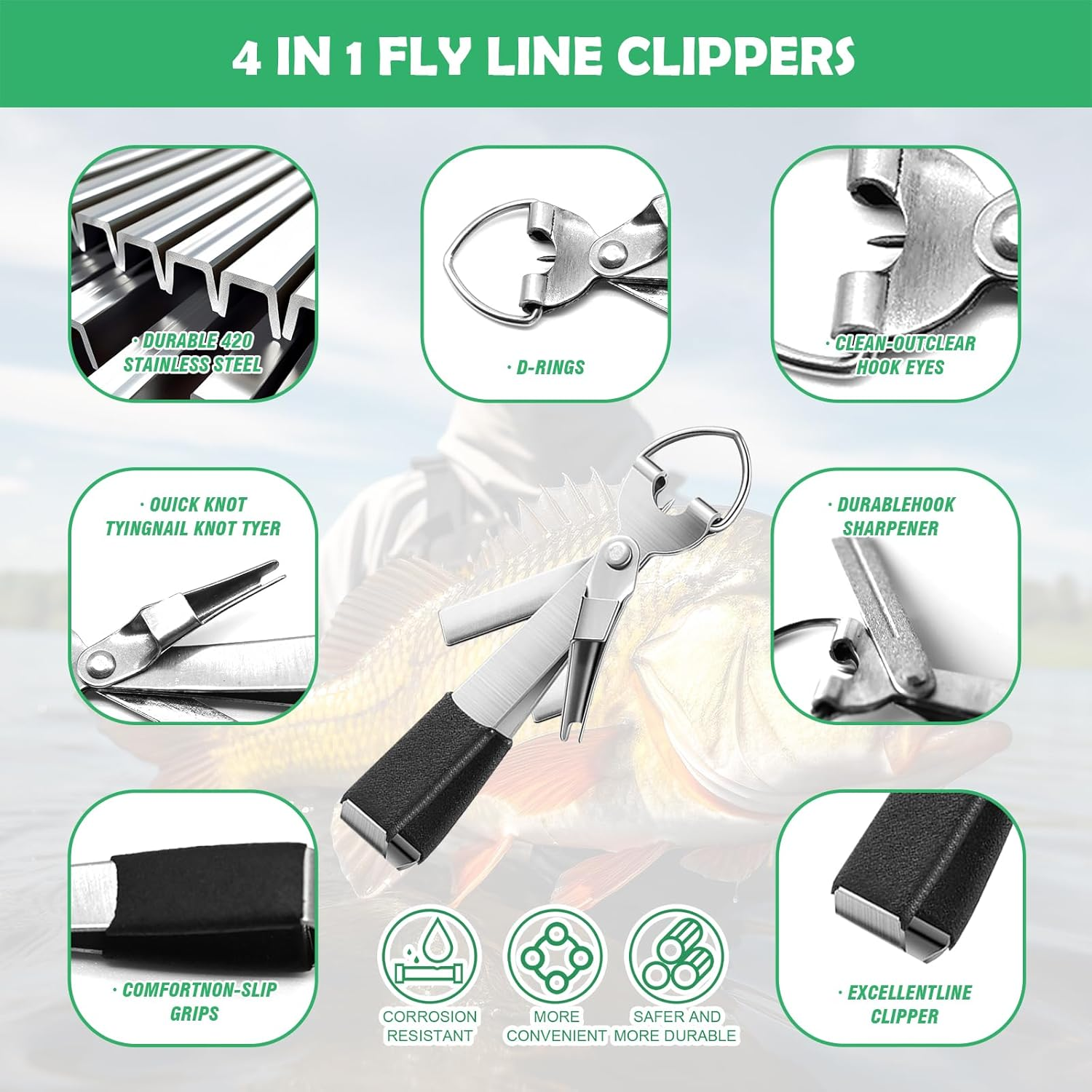 Yauhar 7Pcs Fishing Knot Tying Tool Set, Fishing Line Cutter Clipper, Hook Sharpener, Hook Eye Needle, Tackle Accessorizes for Fly Fishing image number 4