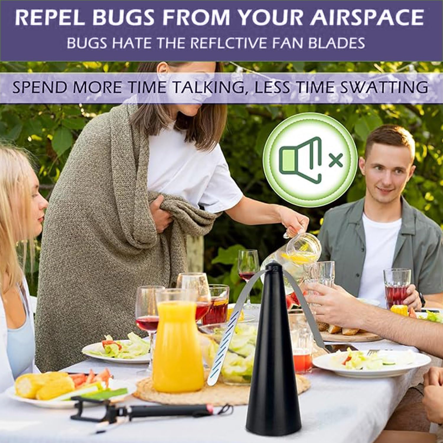 Roczential 3 Black Fly Repellent Fan Outdoor Indoor to Repel Flies, Mosquitoes in Party Kitchen Restaurant Barbecue and Picnic, Black - Black image number 5